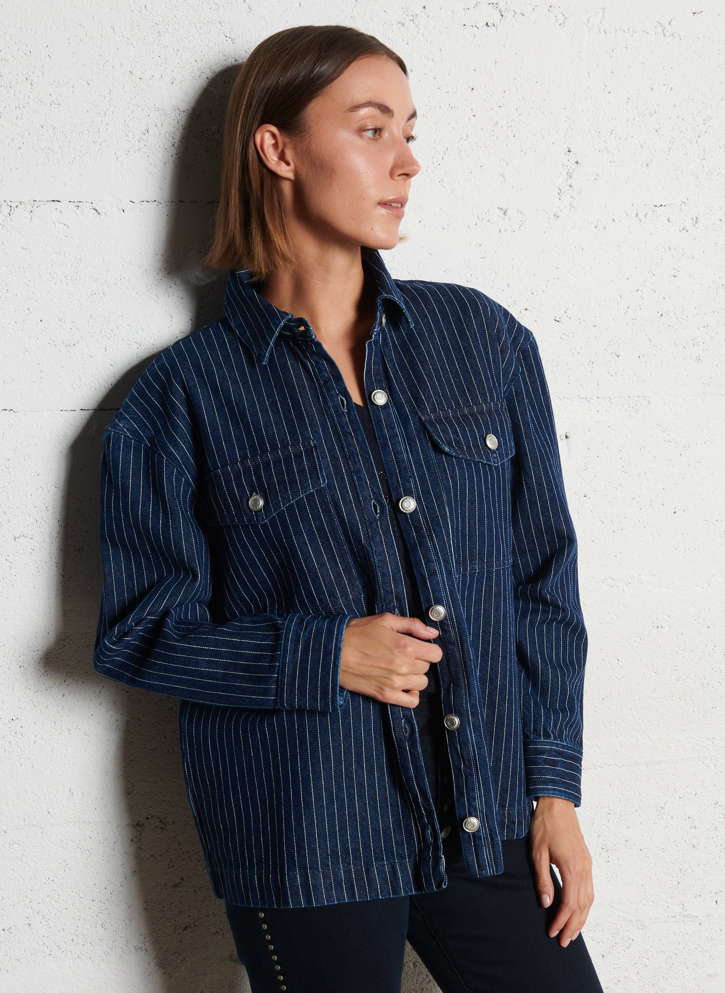 Chemise droite en coton rayé IKKS Blanc