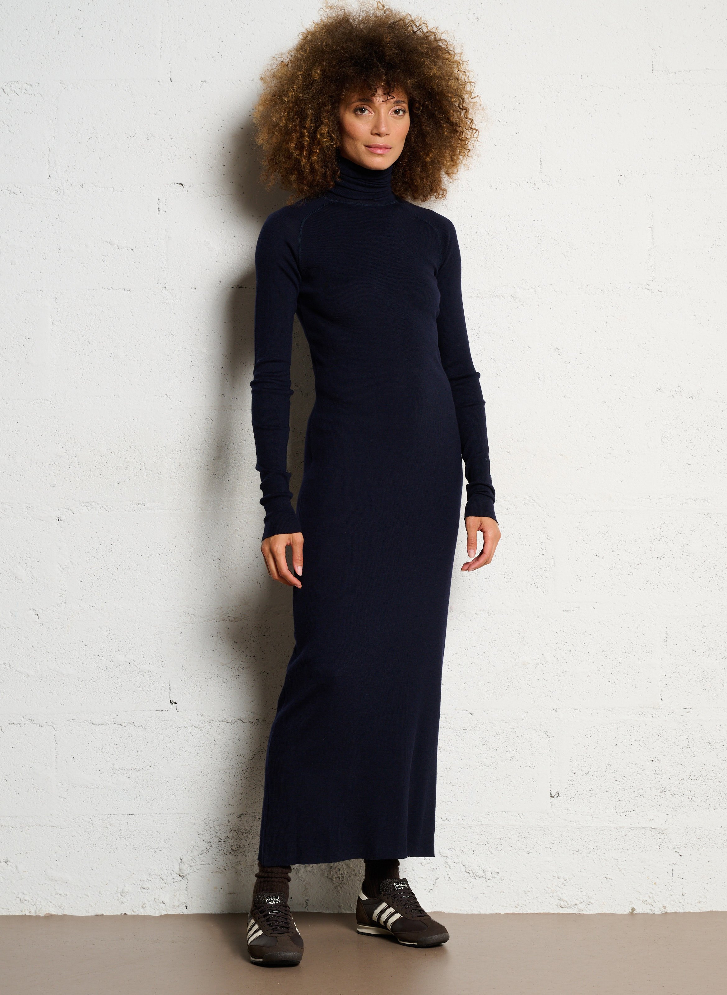 Robe longue col roulé en laine georgia SOEUR Bleu