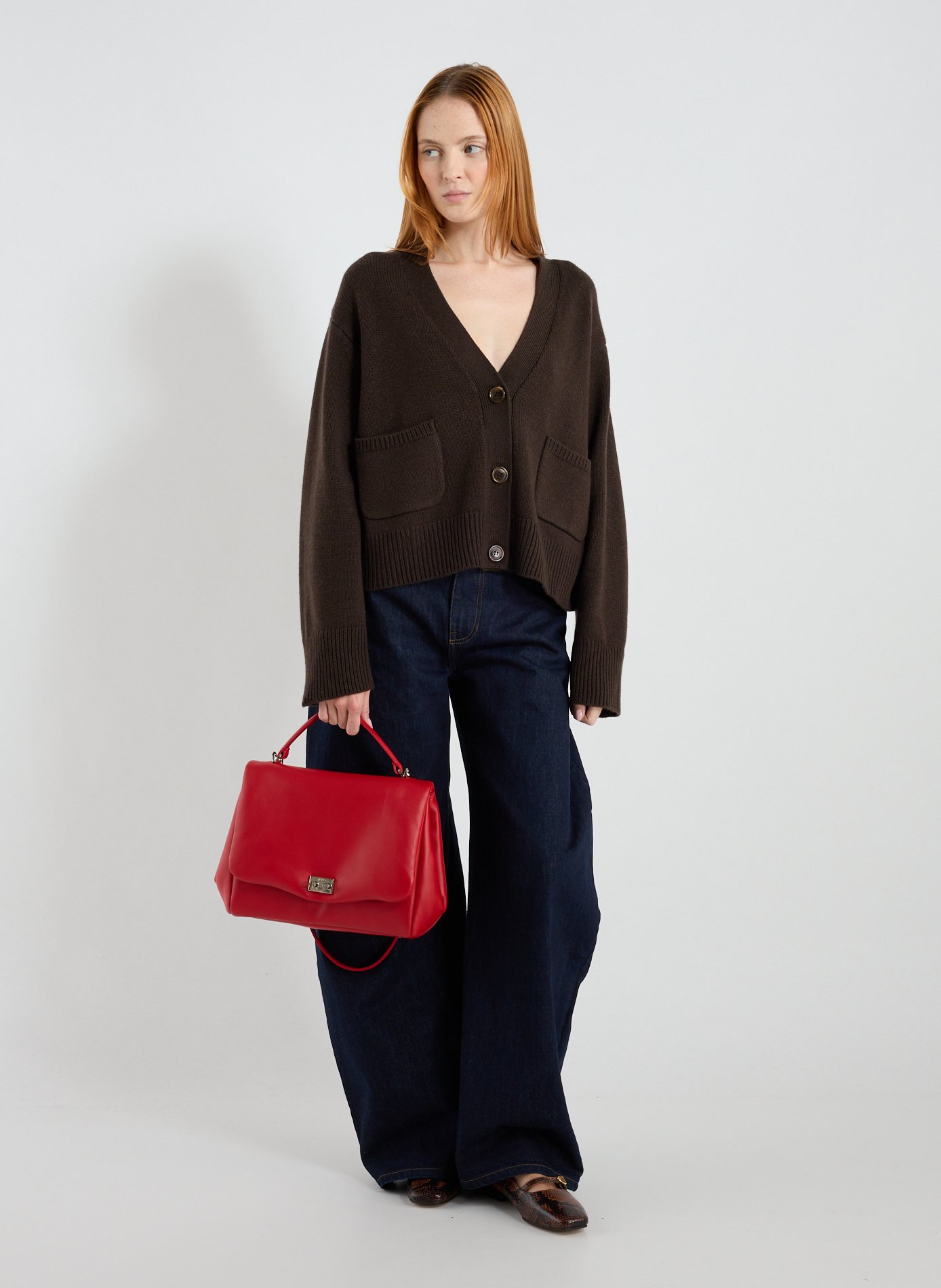 Plain leather handbag RODO Red