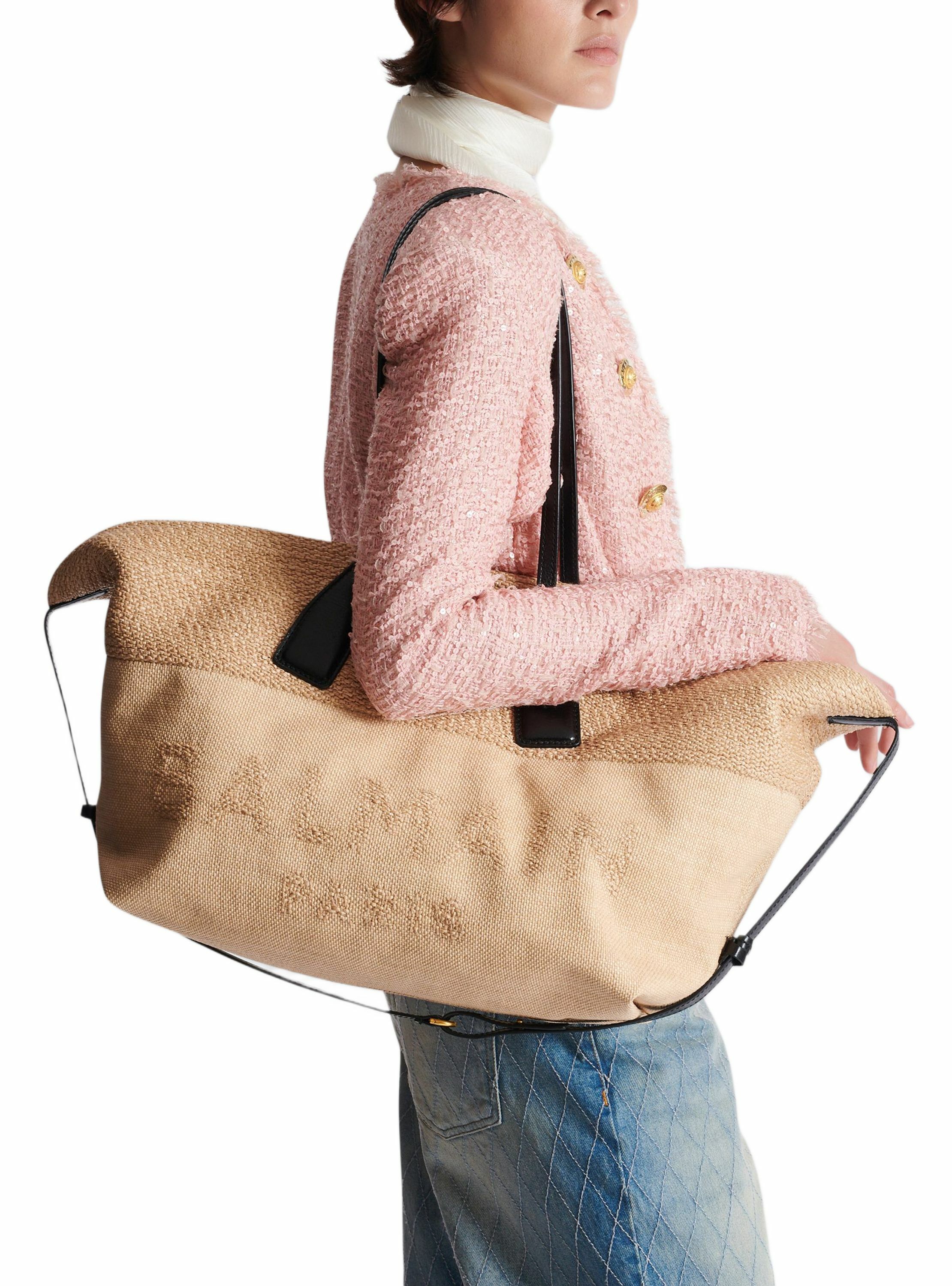 Sac cabas track en raphia BALMAIN Marron