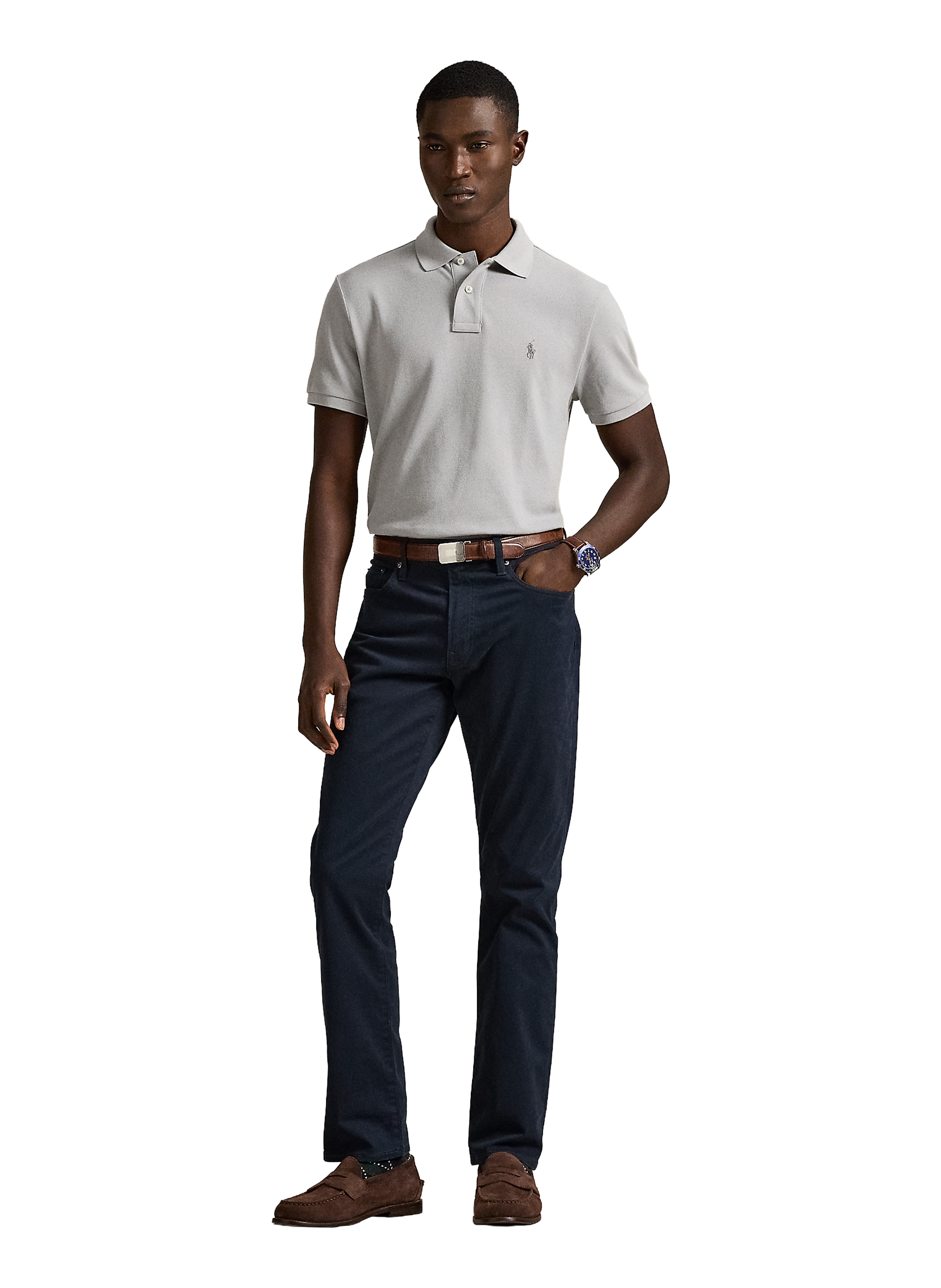 Polo droit en piqué de coton POLO RALPH LAUREN Gris