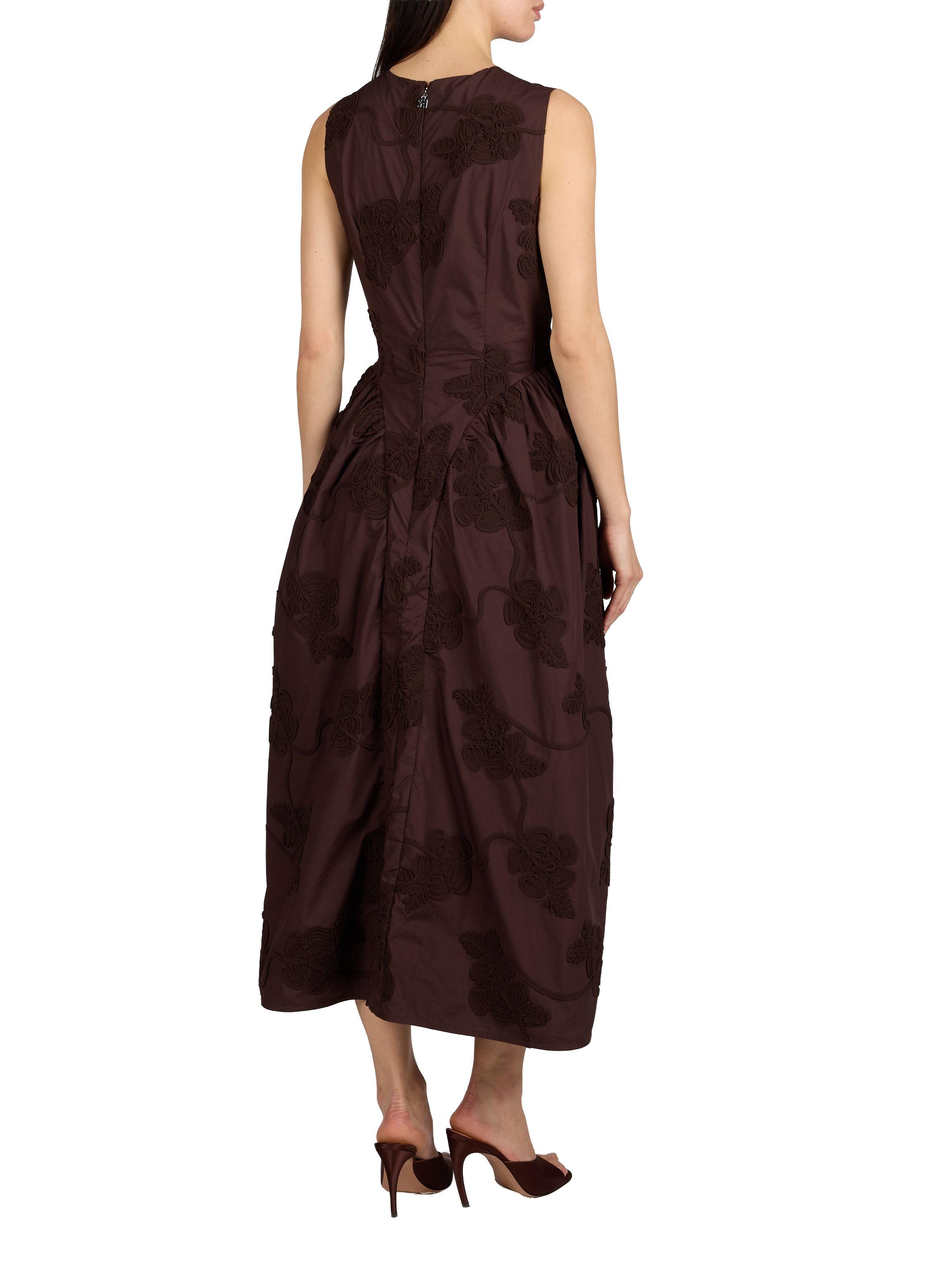 Robe midi fleurie en coton ROTATE Marron