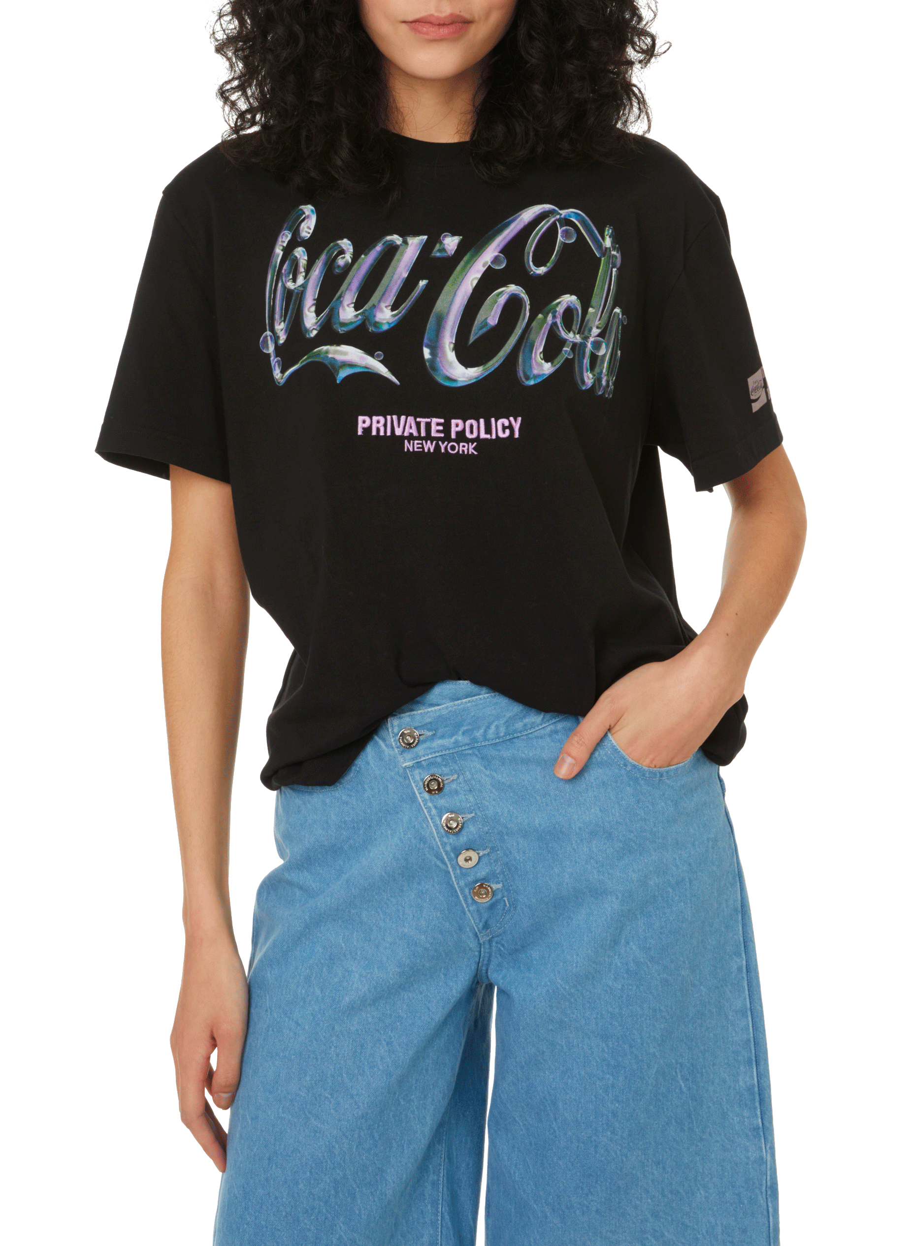 Printed cotton T-shirt PRIVATE POLICY Black