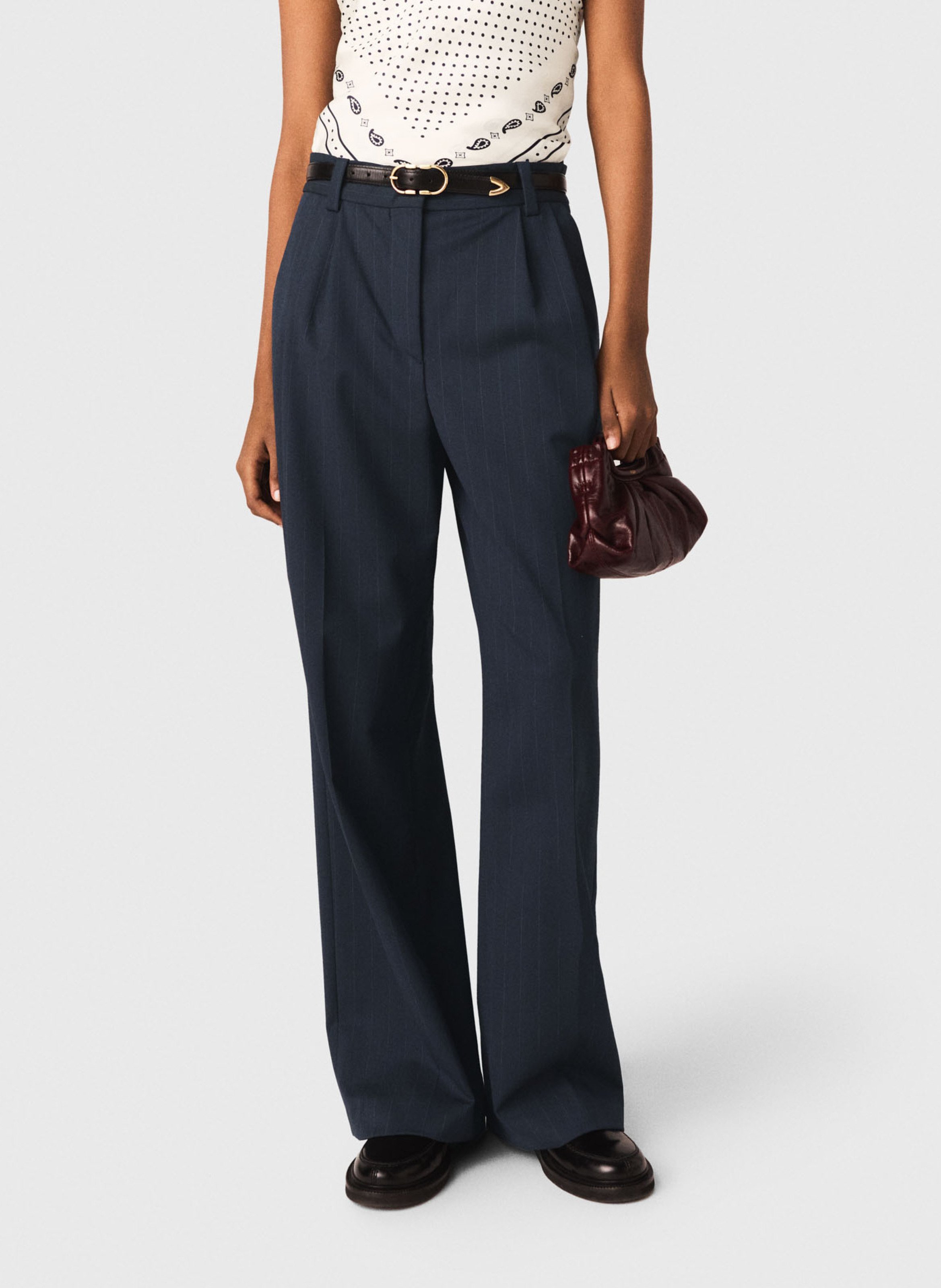 Pantalon de tailleur à rayures en laine mélangée MAJE Bleu