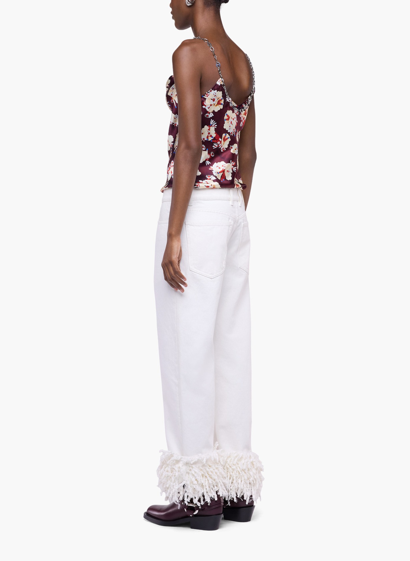 Top à motif floral en satin de soie RABANNE Violet