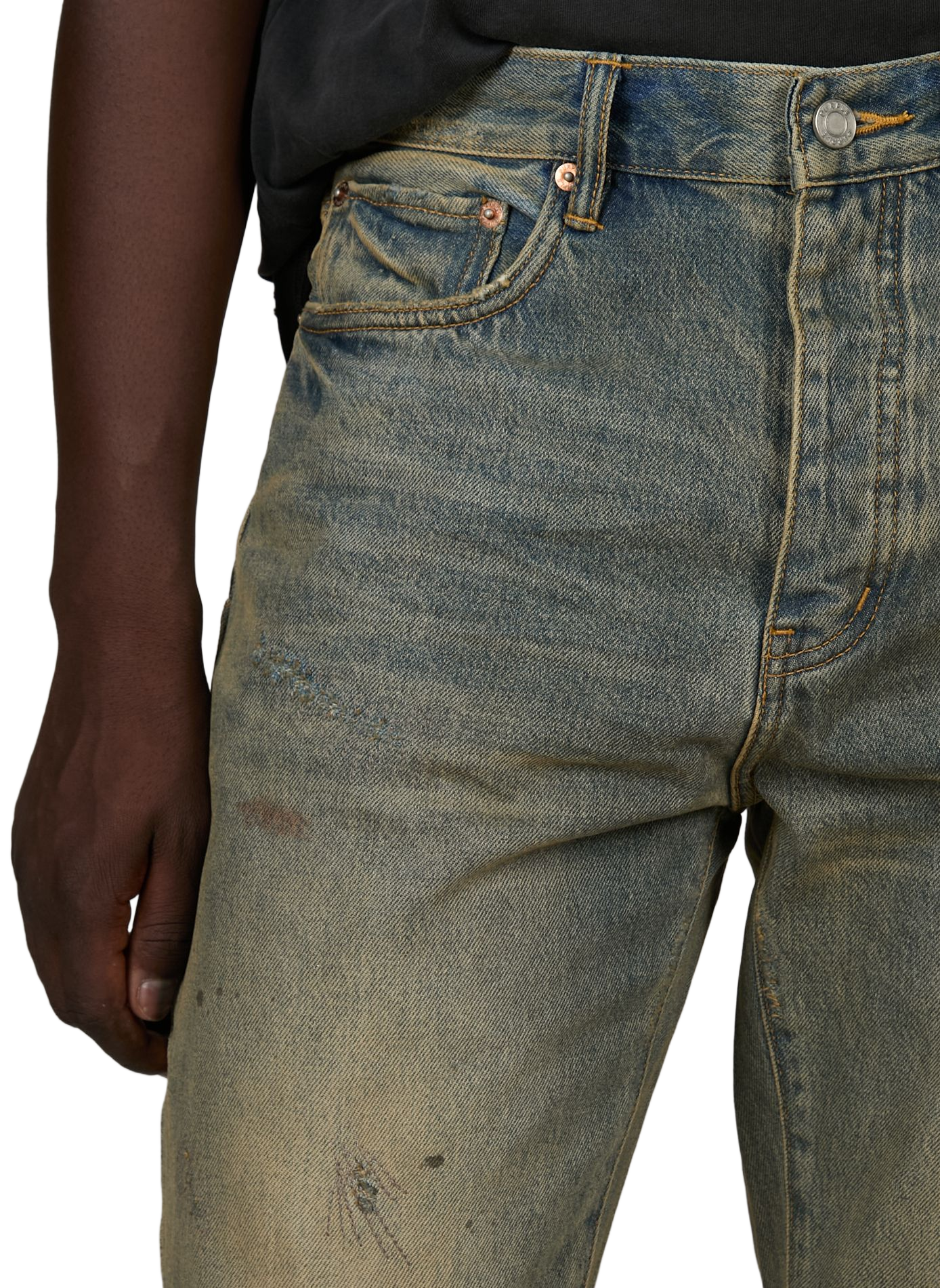 Faded and ripped jeans with paint splatter effect in cotton PURPLE BRAND Blue