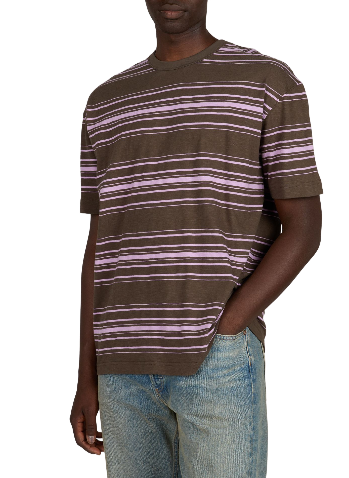 Recht T-shirt met ronde hals en strepen van katoen SAMSOE SAMSOE Bruin