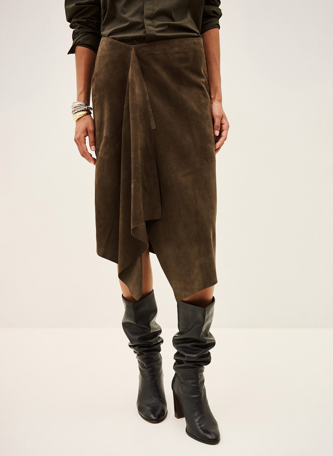 Jupe midi asymétrique en cuir naya BA&SH Marron