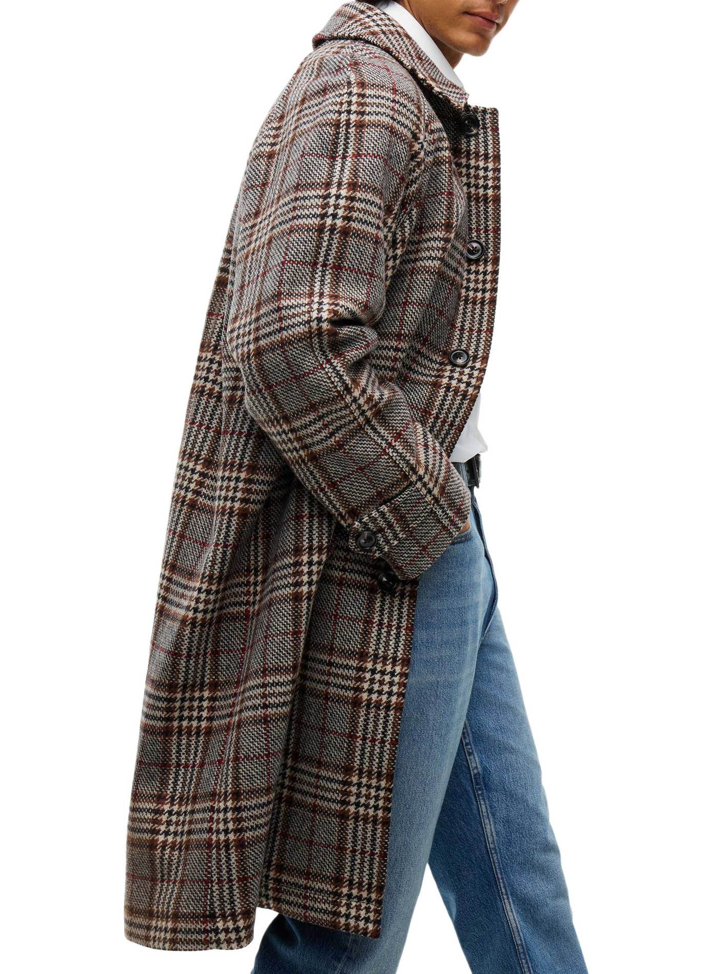 Manteau mi-long à carreaux en laine TOMMY HILFIGER Brown