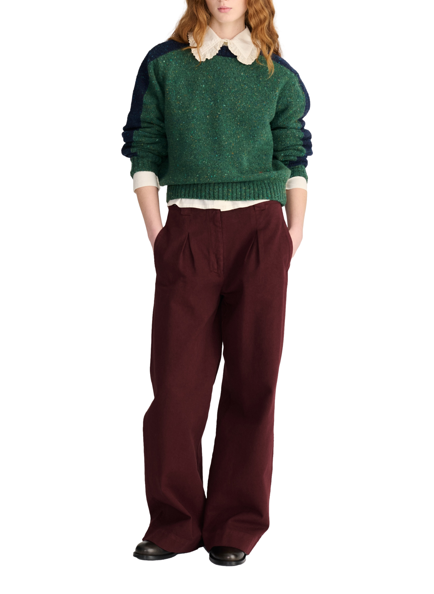 Pull col rond droit moucheté en laine mélangée BOBO CHOSES Green