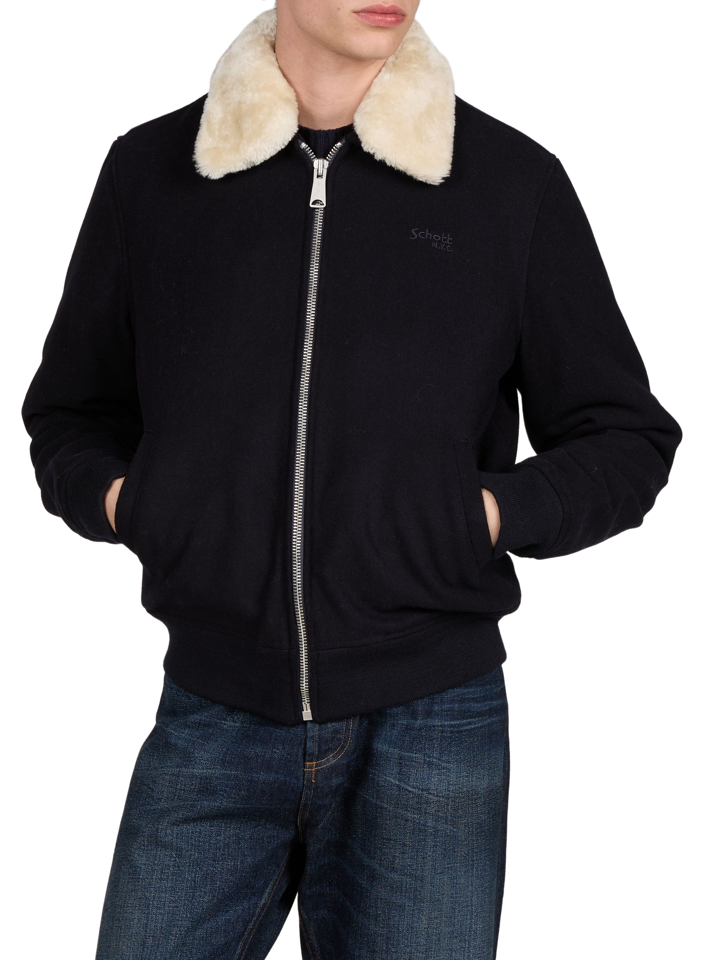 Classic-collar fur jacket SCHOTT Blue