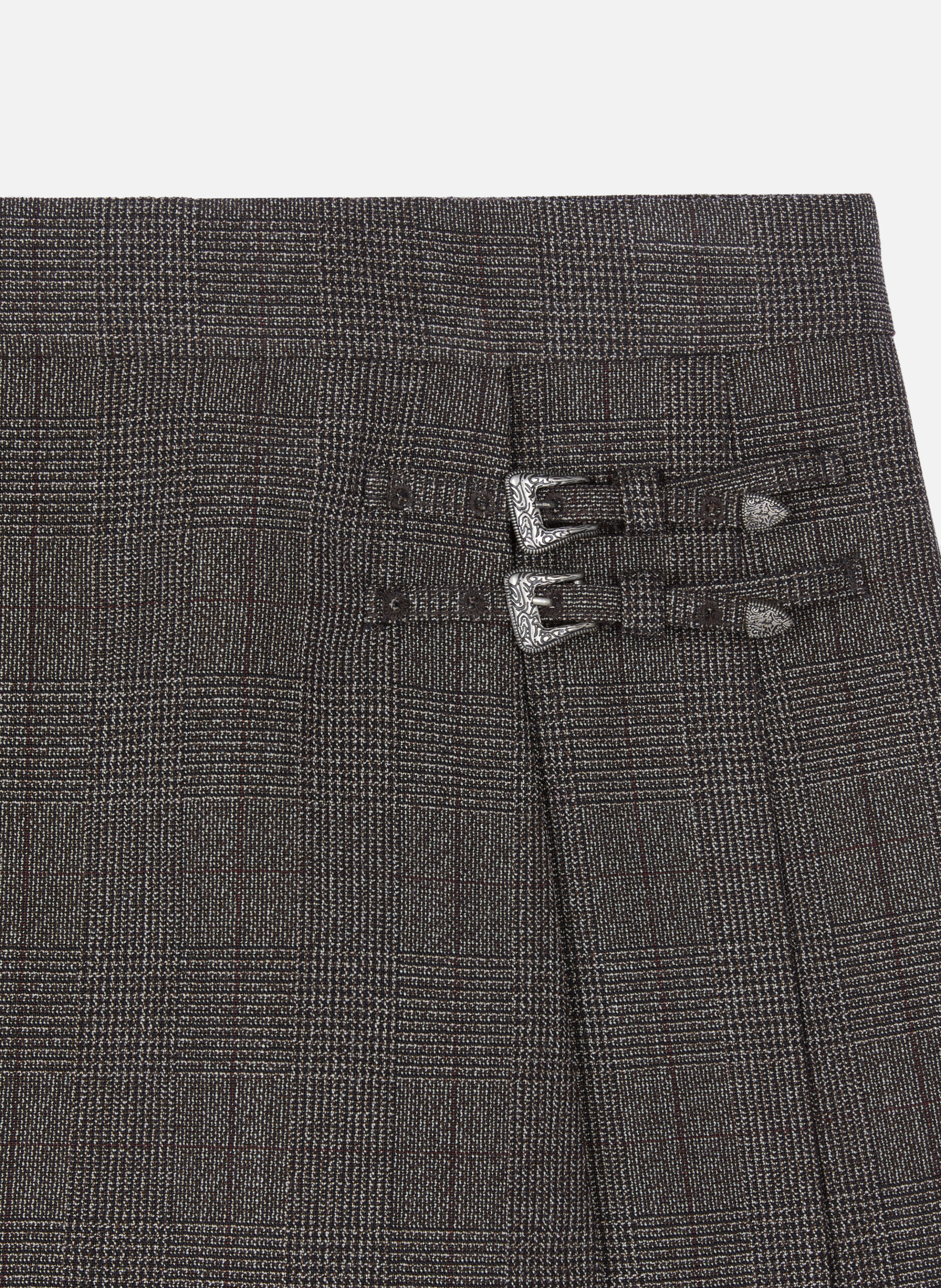 Jupe portefeuille courte prince de galles plissée en laine THE KOOPLES Marron