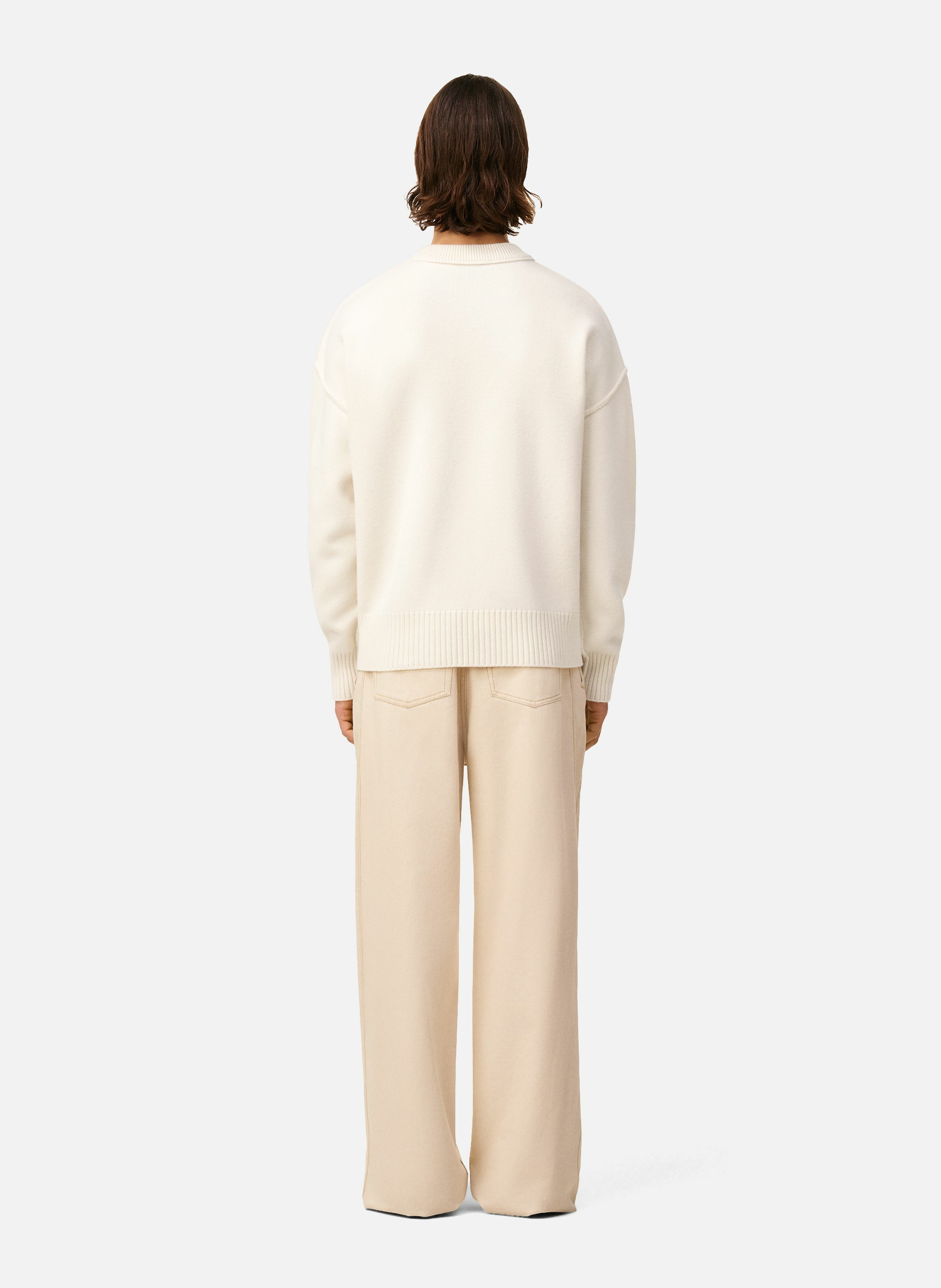 Pull col rond ami de coeur en laine unisexe AMI PARIS Blanc