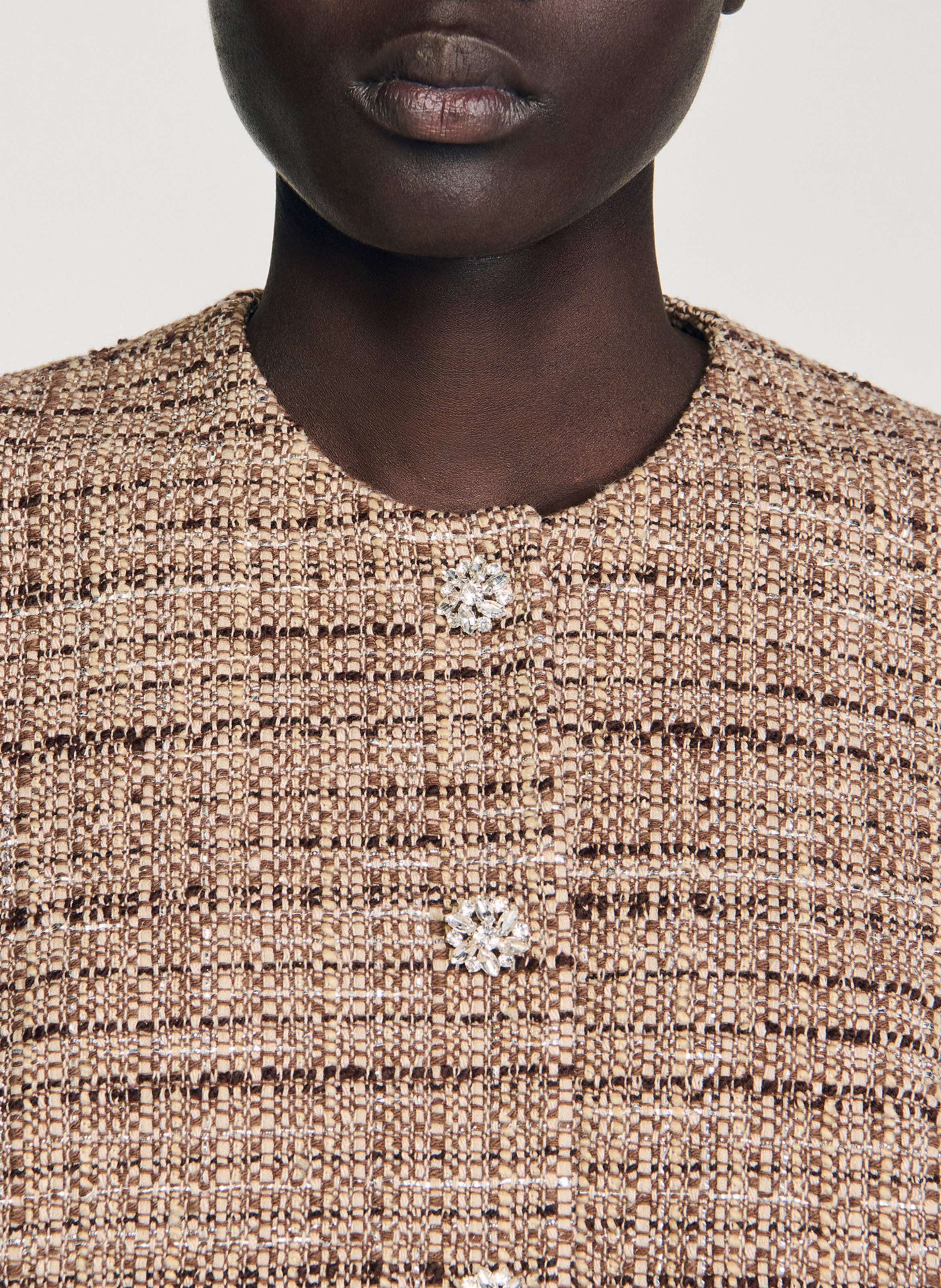 Top court sans manches en tweed SANDRO Marron