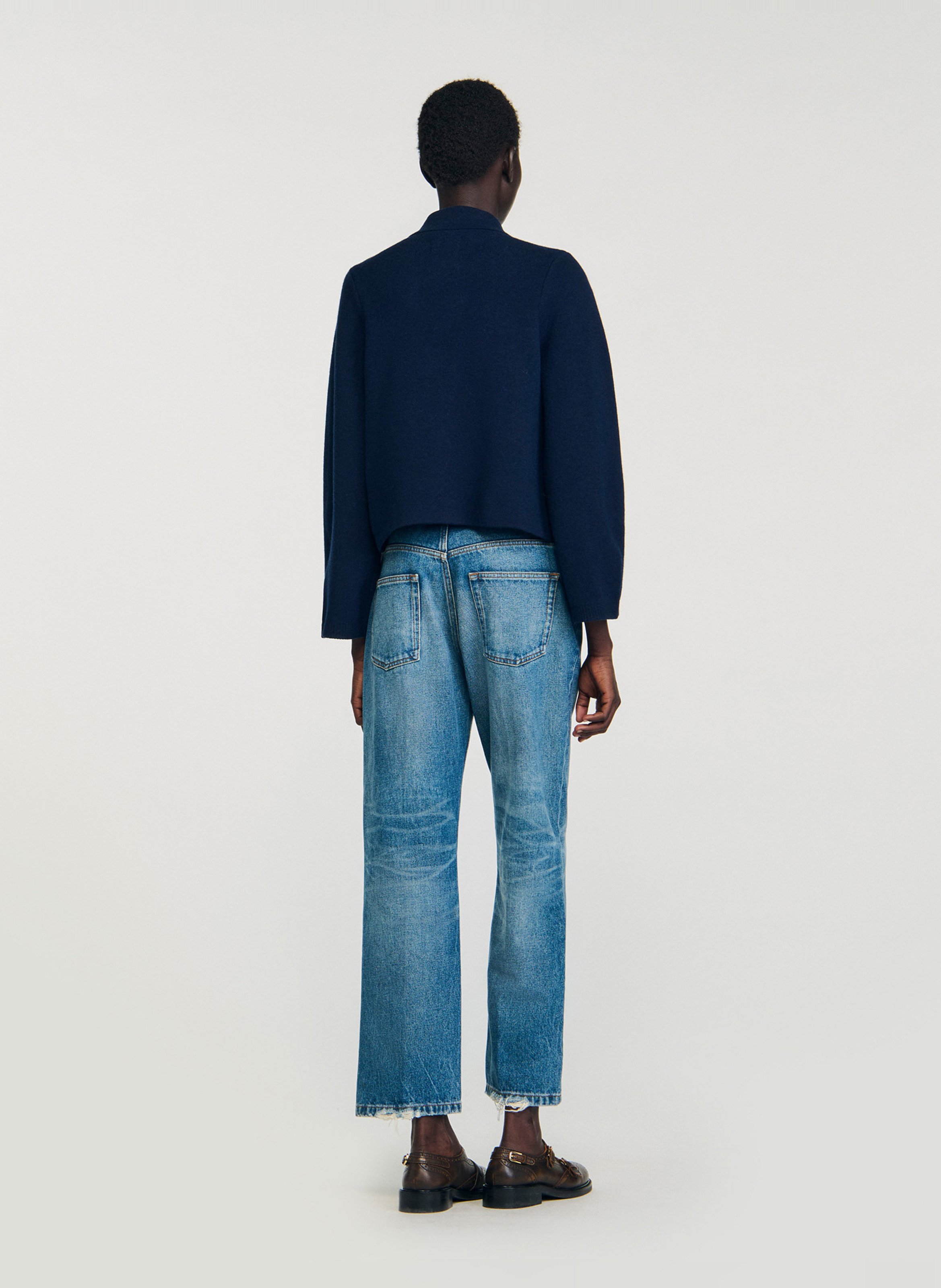 Veste droite boutonnée en laine SANDRO Bleu