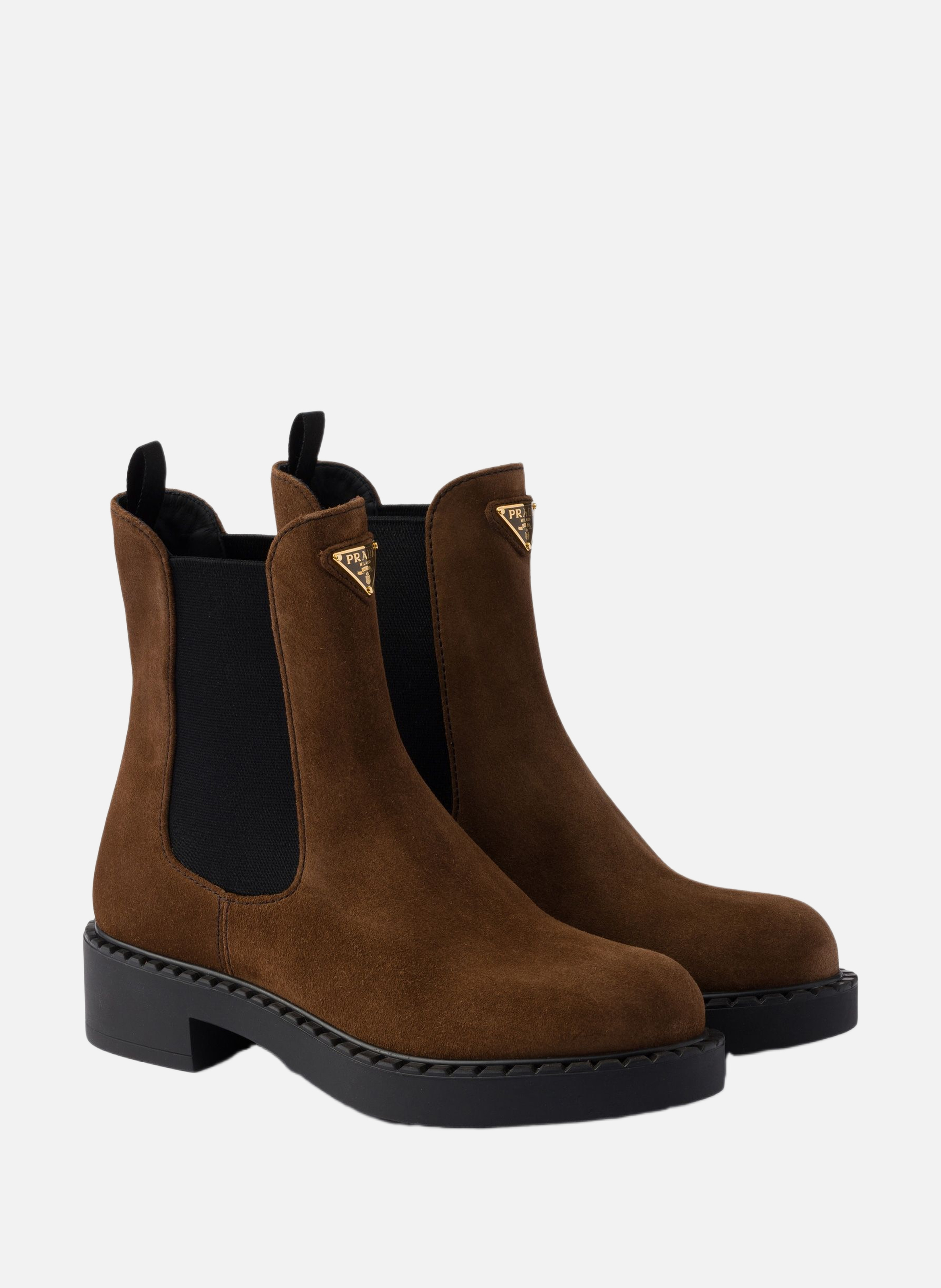 Bottines chocolate en veau velours PRADA Marron