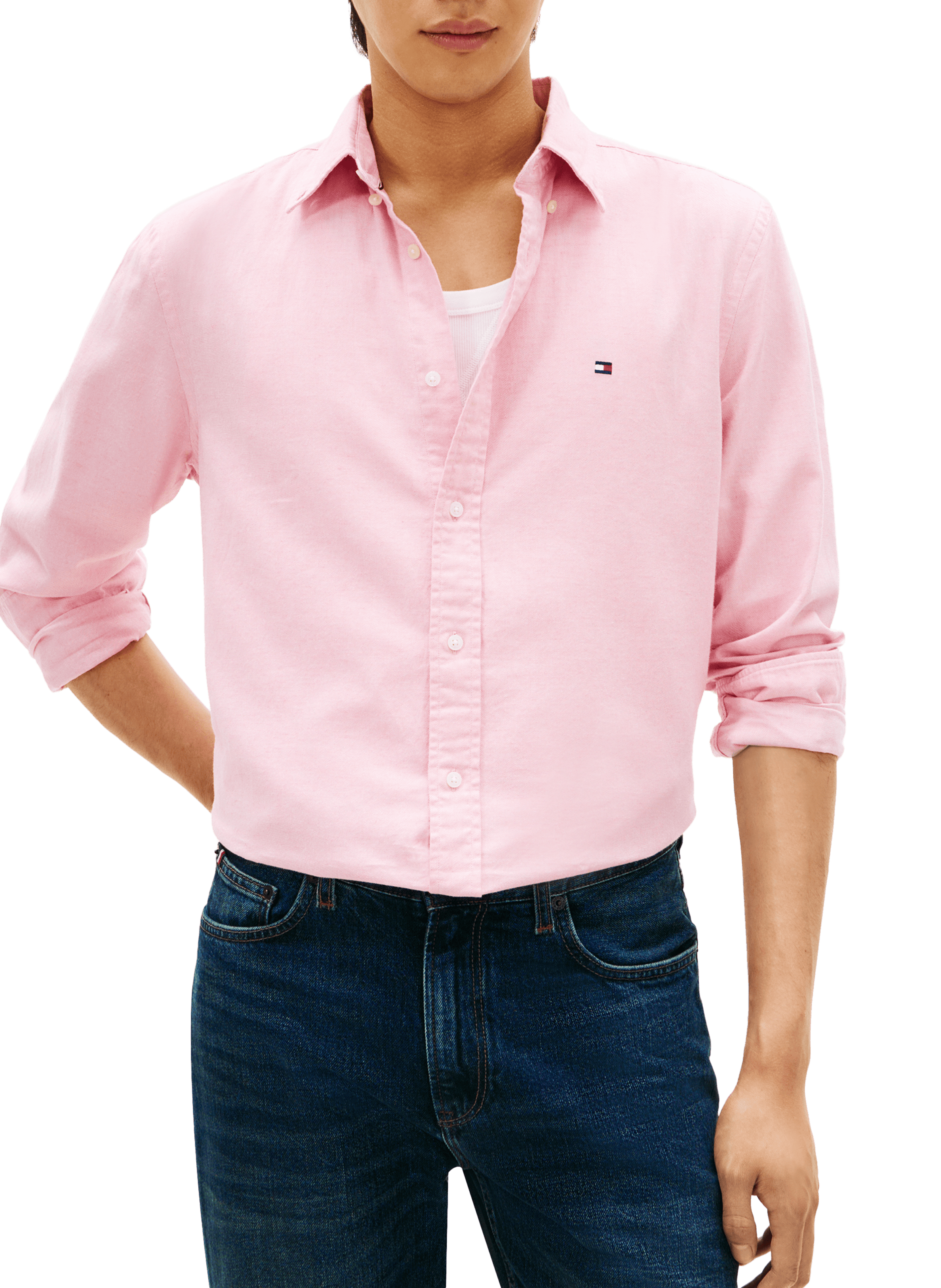 Chemise classique en coton et lin TOMMY HILFIGER Rose