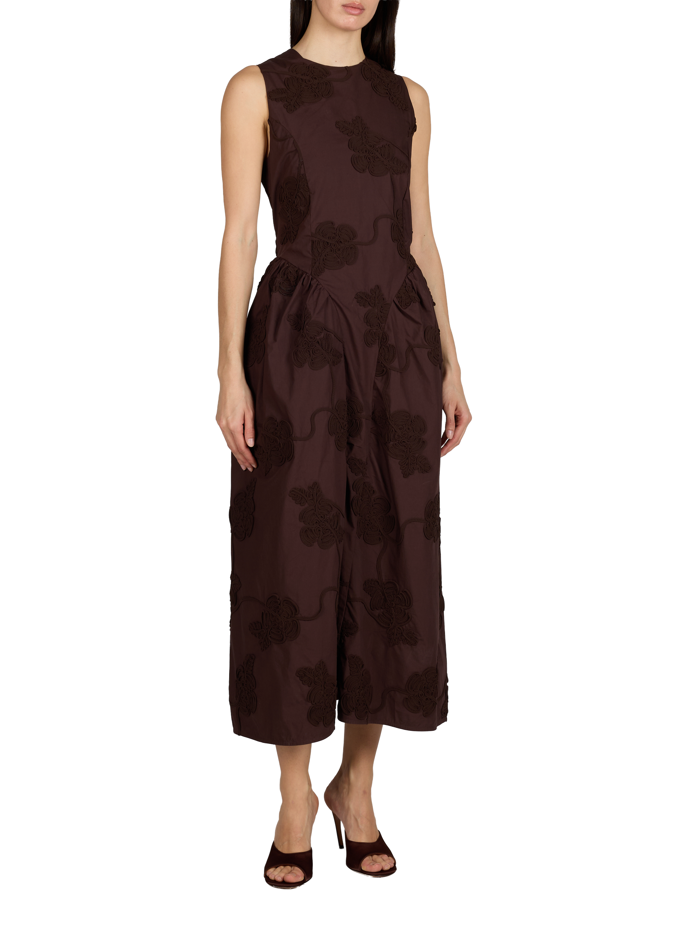 Robe midi fleurie en coton ROTATE Marron