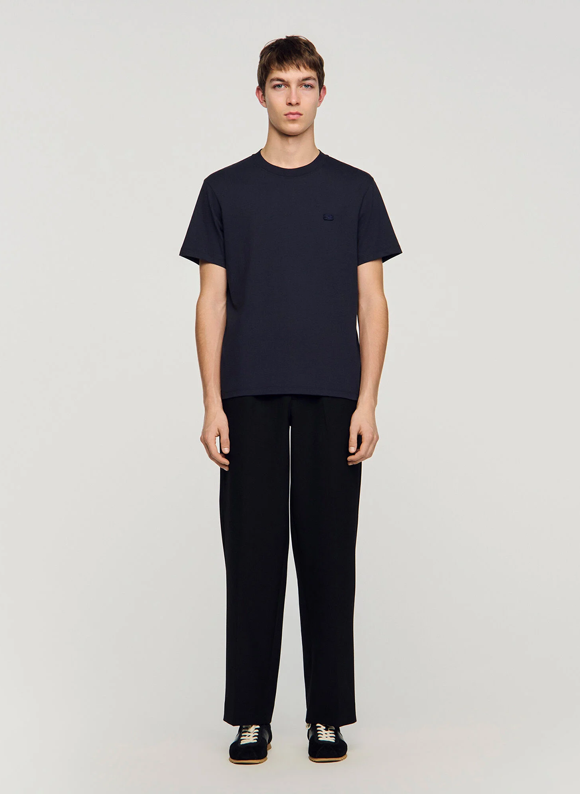 Tee-shirt droit col rond en coton SANDRO Bleu