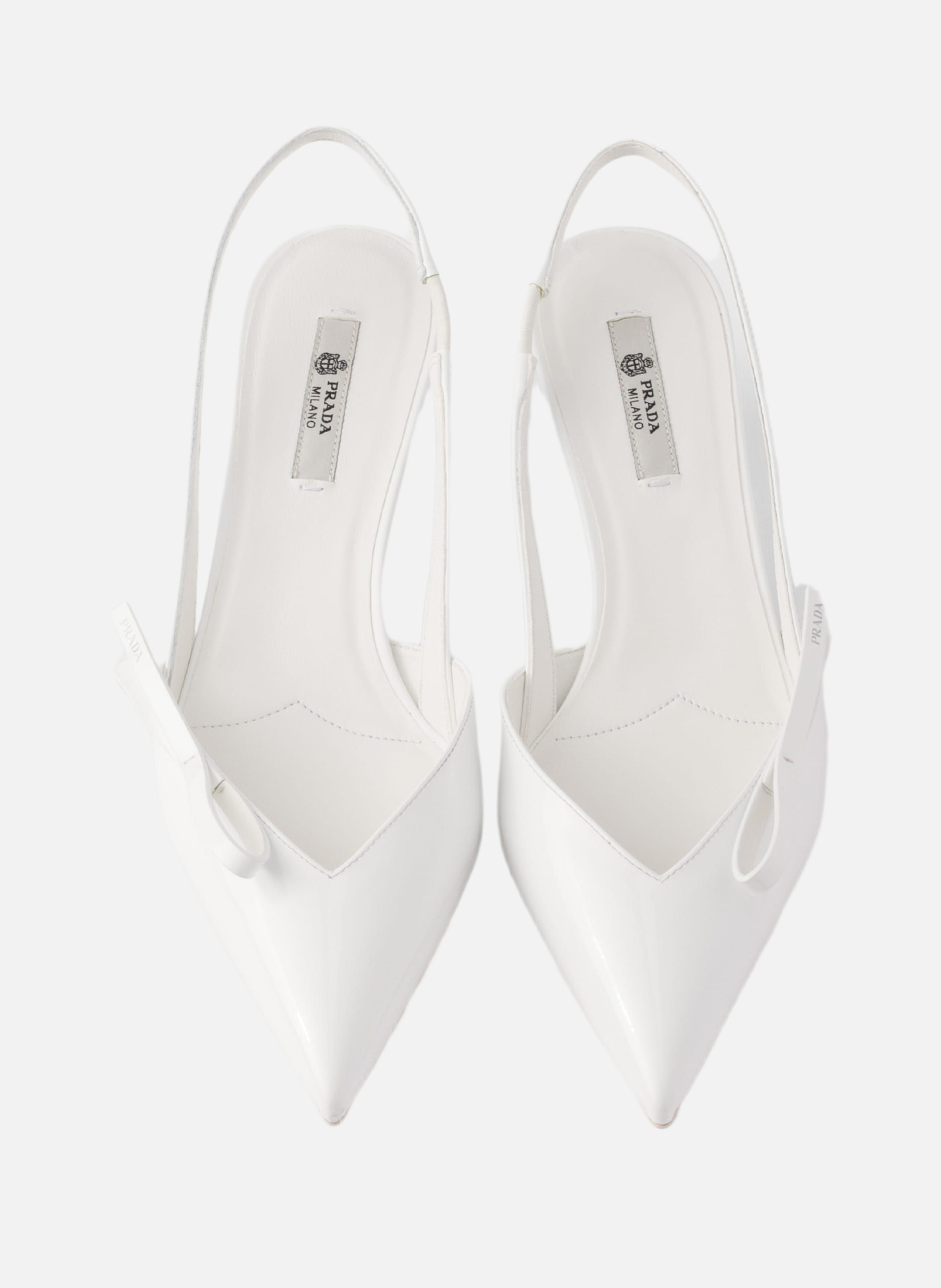 Escarpins à bride arrière en cuir verni PRADA Blanc