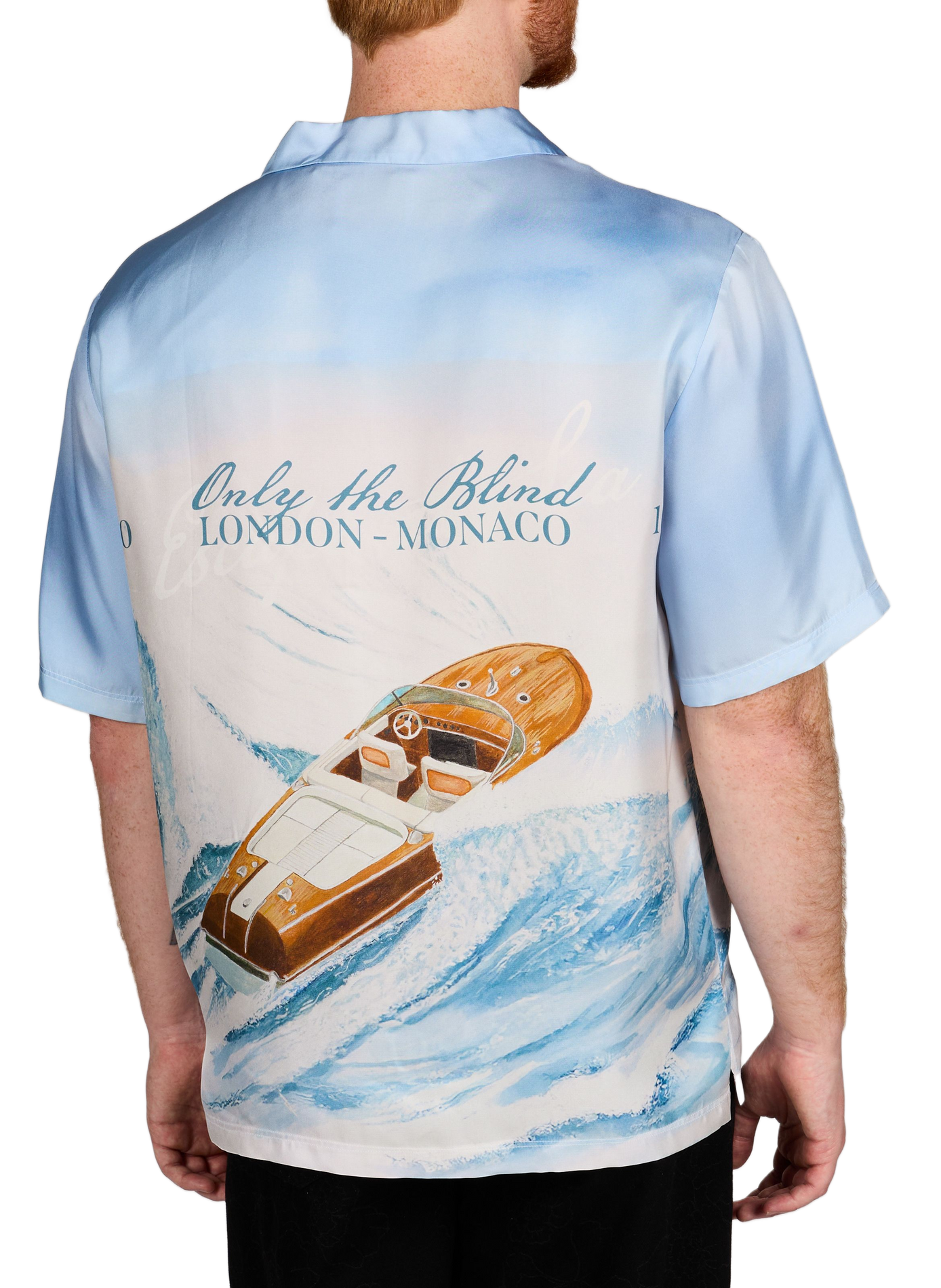 Printed Sea Wave short-sleeve silk shirt ONLY THE BLIND Blue