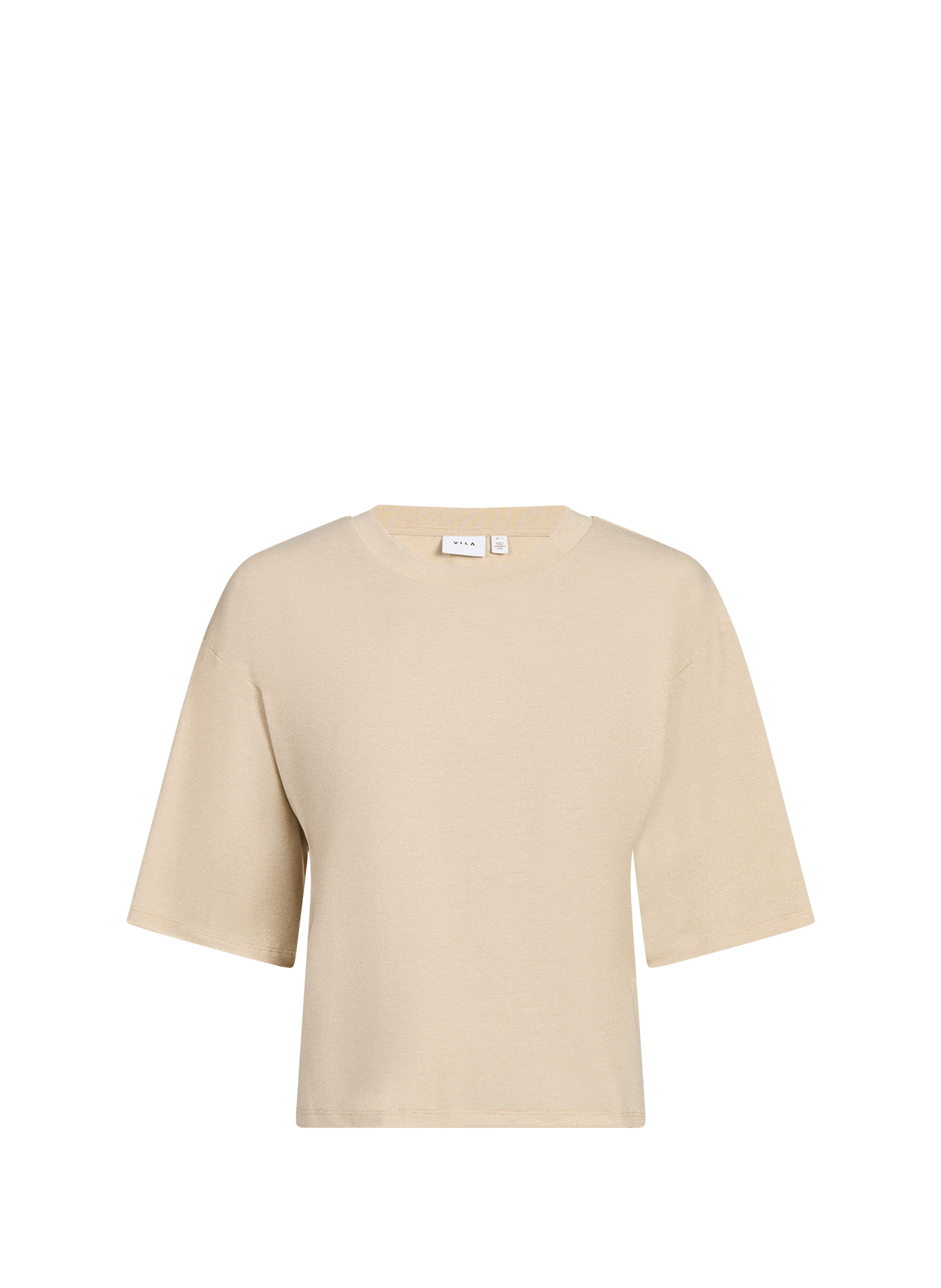 T-shirt cropped brillant à col rond VILA Beige