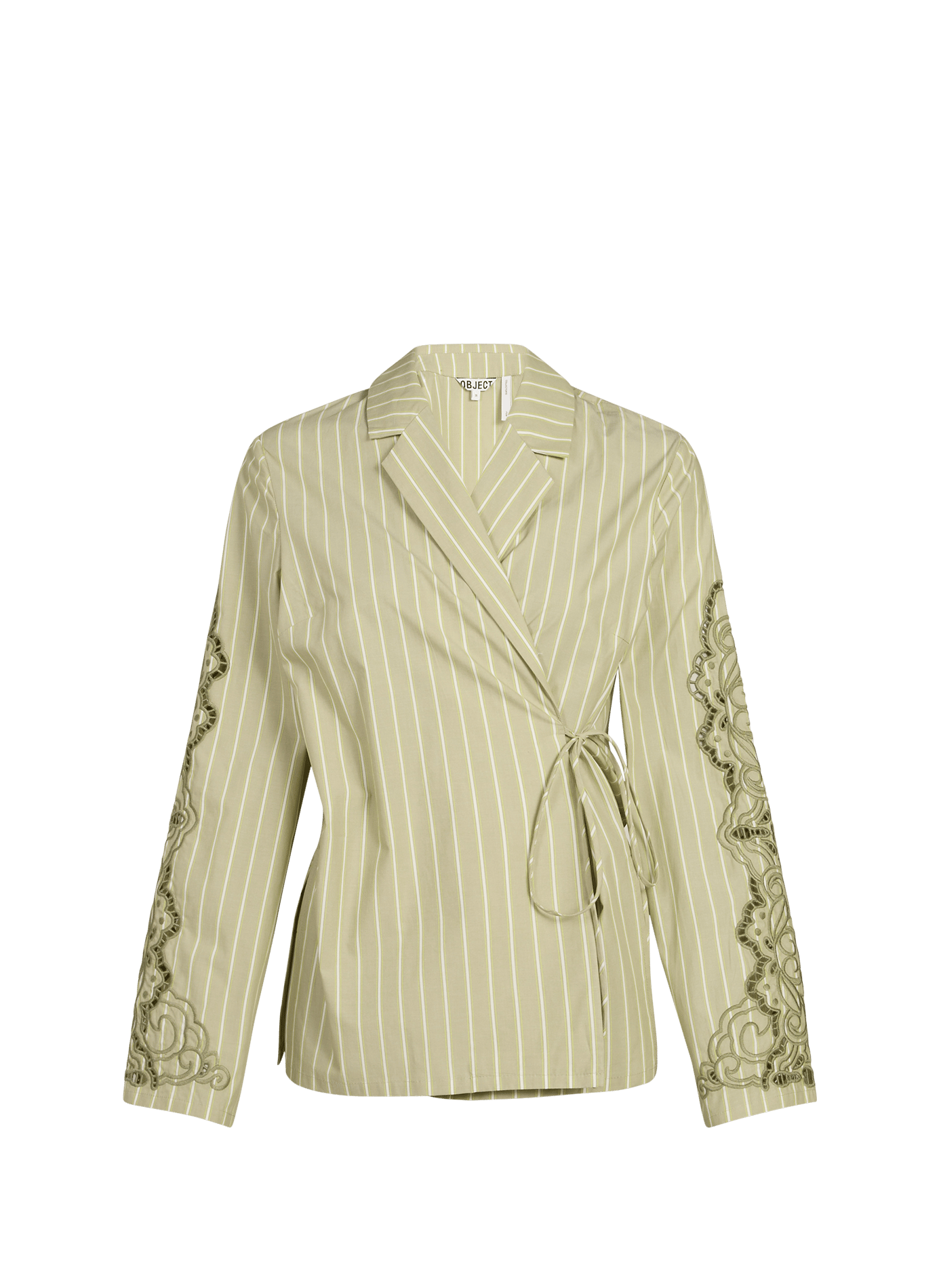 Striped and embroidered cotton wrap shirt OBJECT Green