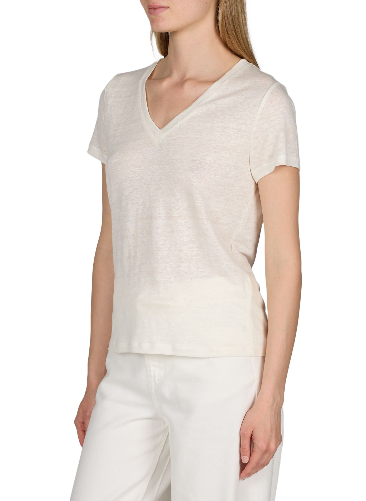 T-shirt col V Darla en lin ARTLOVE Blanc