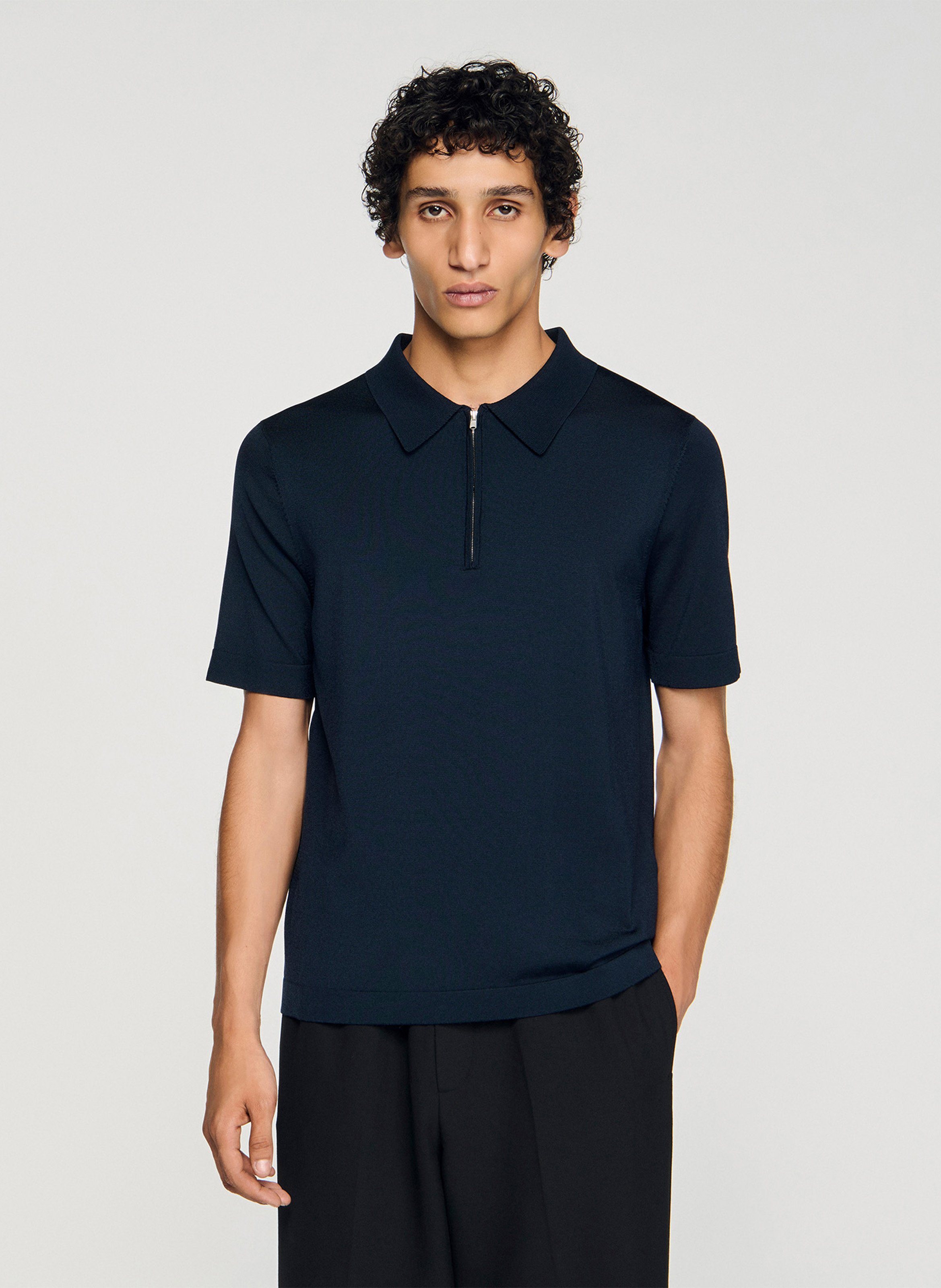 T-shirt manches courtes à col polo zippé  Marine