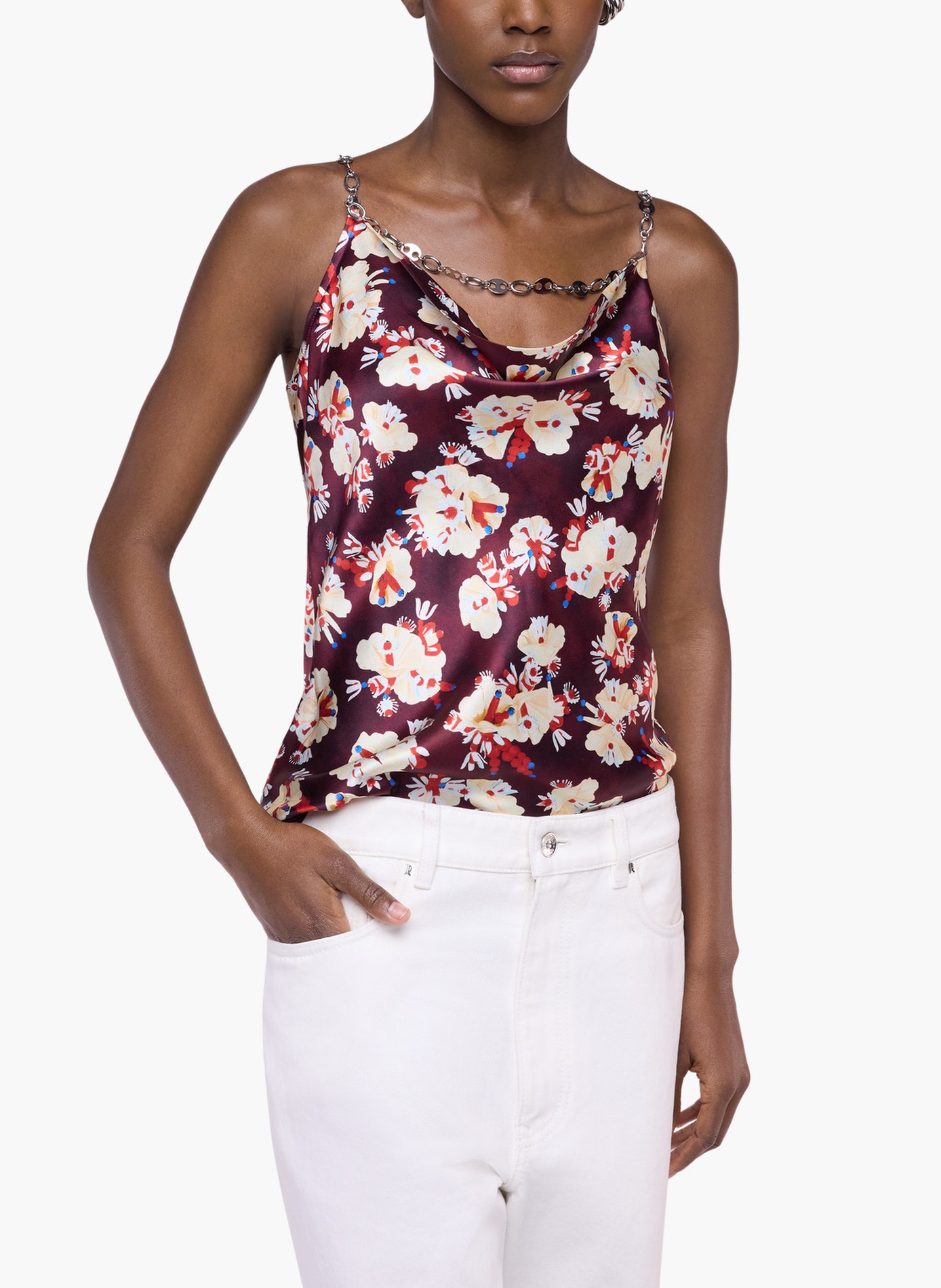 Top à motif floral en satin de soie RABANNE Violet