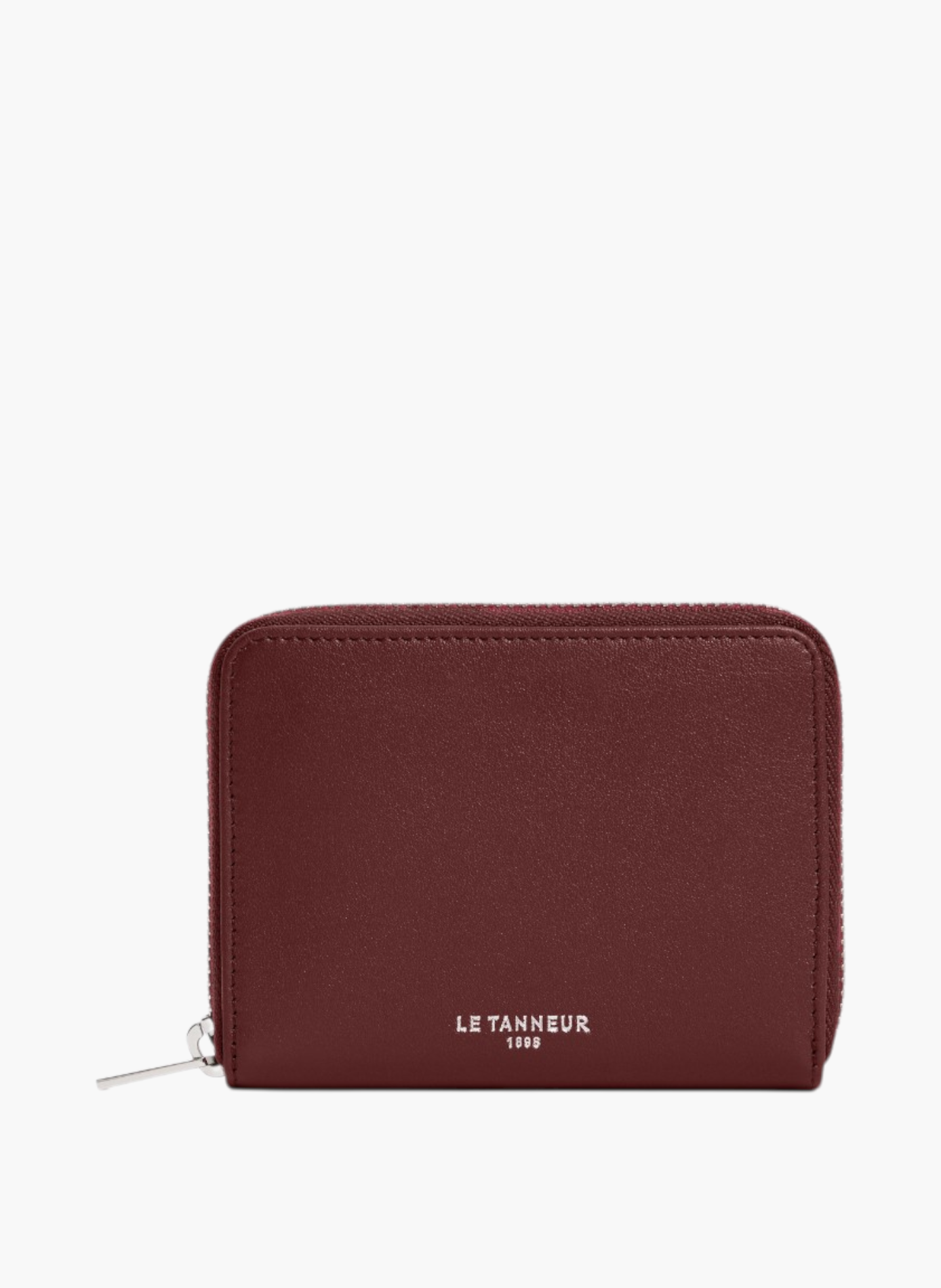 Porte monnaie zippé avec porte cartes amovible albertine en cuir lisse LE TANNEUR Rouge