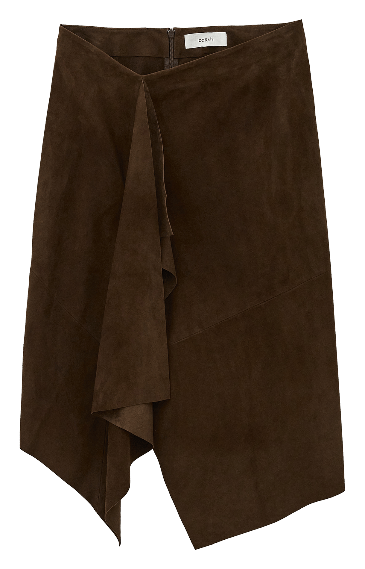 Jupe midi asymétrique en cuir naya BA&SH Marron