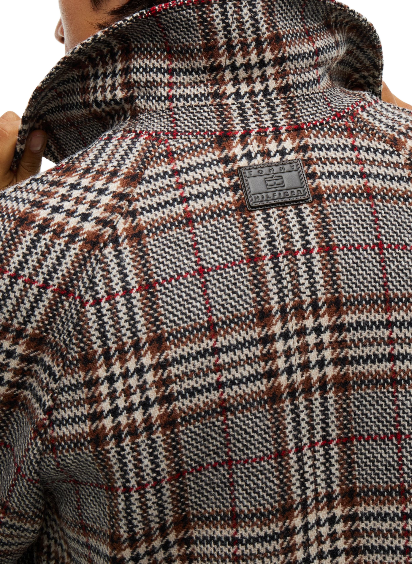 Manteau mi-long à carreaux en laine TOMMY HILFIGER Brown