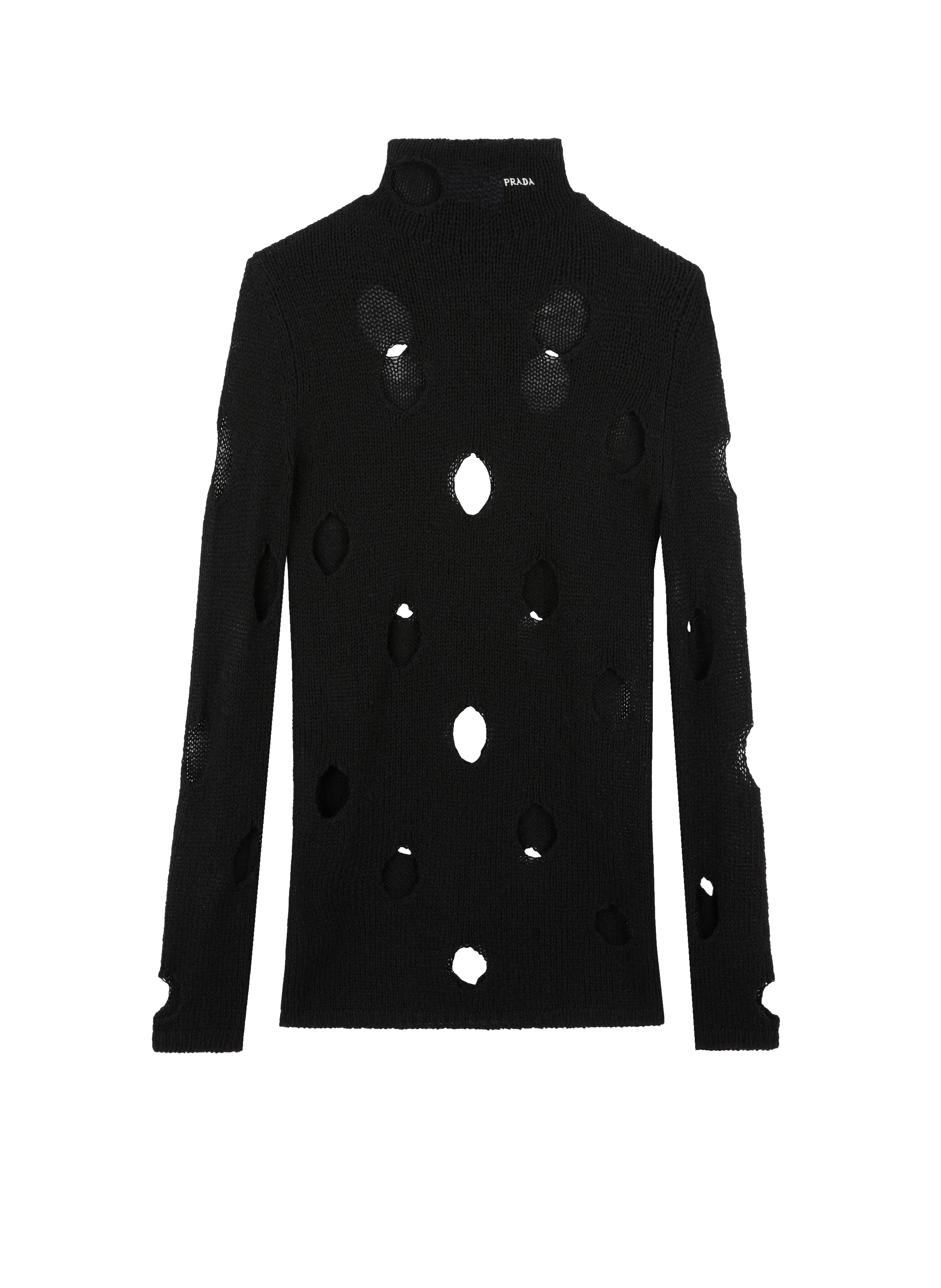 PRADA Viscose turtleneck jumper with holes Black