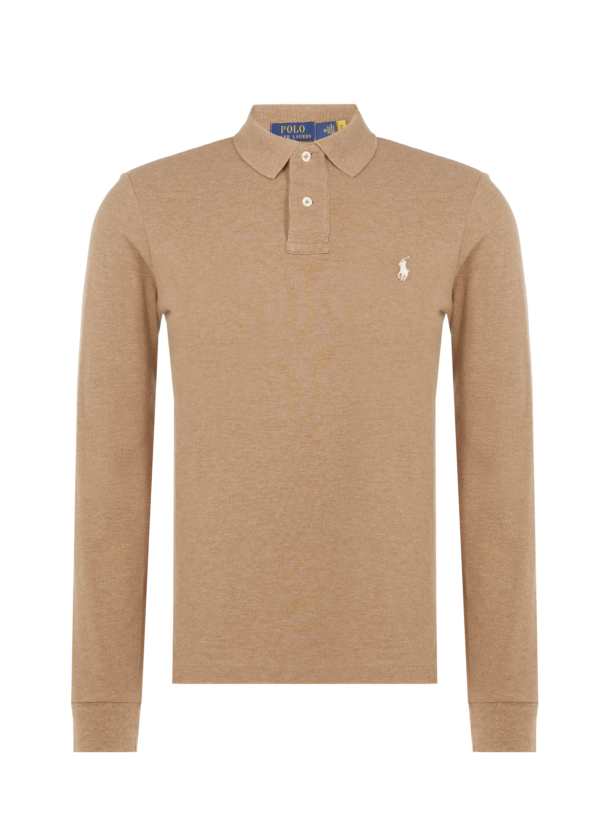 POLO RALPH LAUREN Polo droit à manches longues en maille piqué de coton Marron