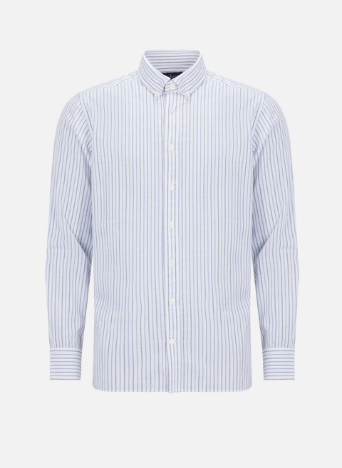 Striped cotton and linen shirt BlueHACKETT 
