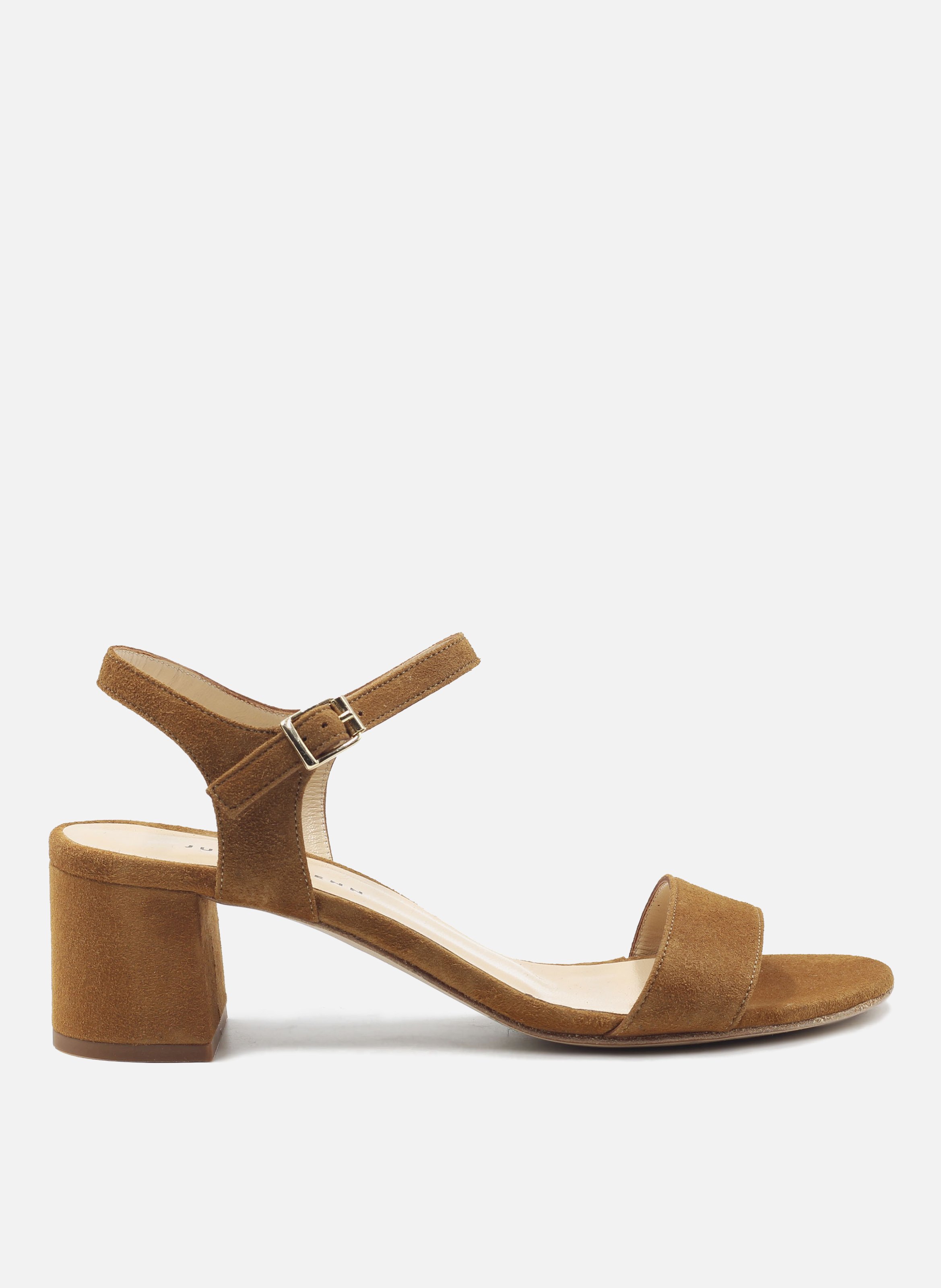 Sandales moyen talon cuir daim  Cognac