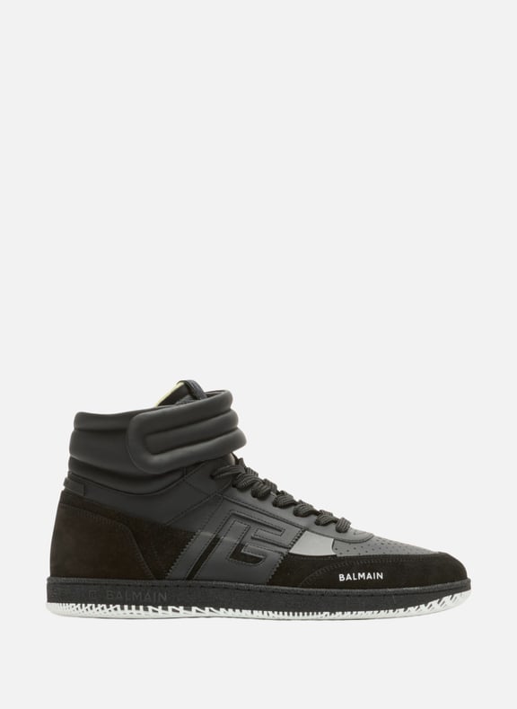 Baskets balmain swan mid-top en cuir de veau et cuir suédé Noir by BALMAIN BALMAIN Baskets balmain swan mid-top en cuir de veau et cuir suédé Noir