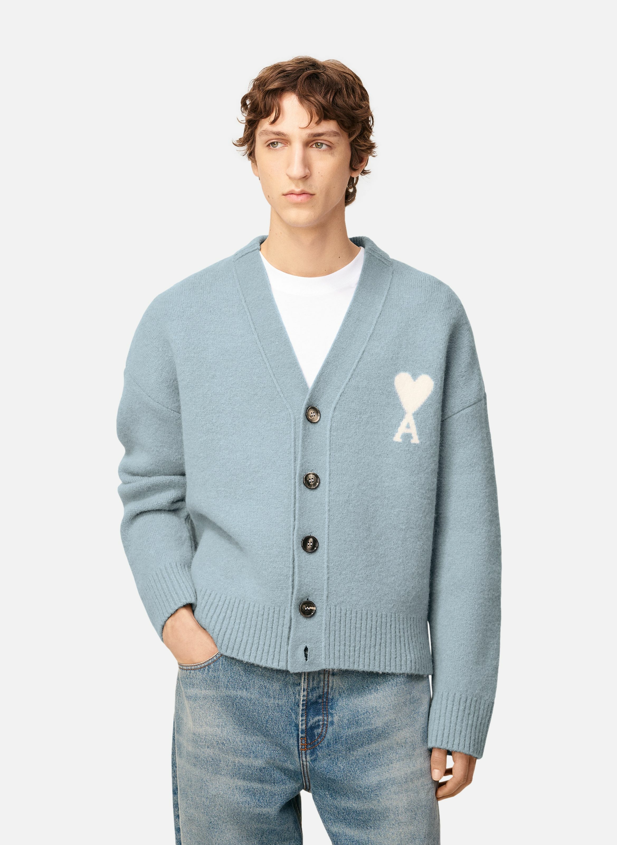 Cardigan ami de coeur en alpaga unisexe AMI PARIS Bleu