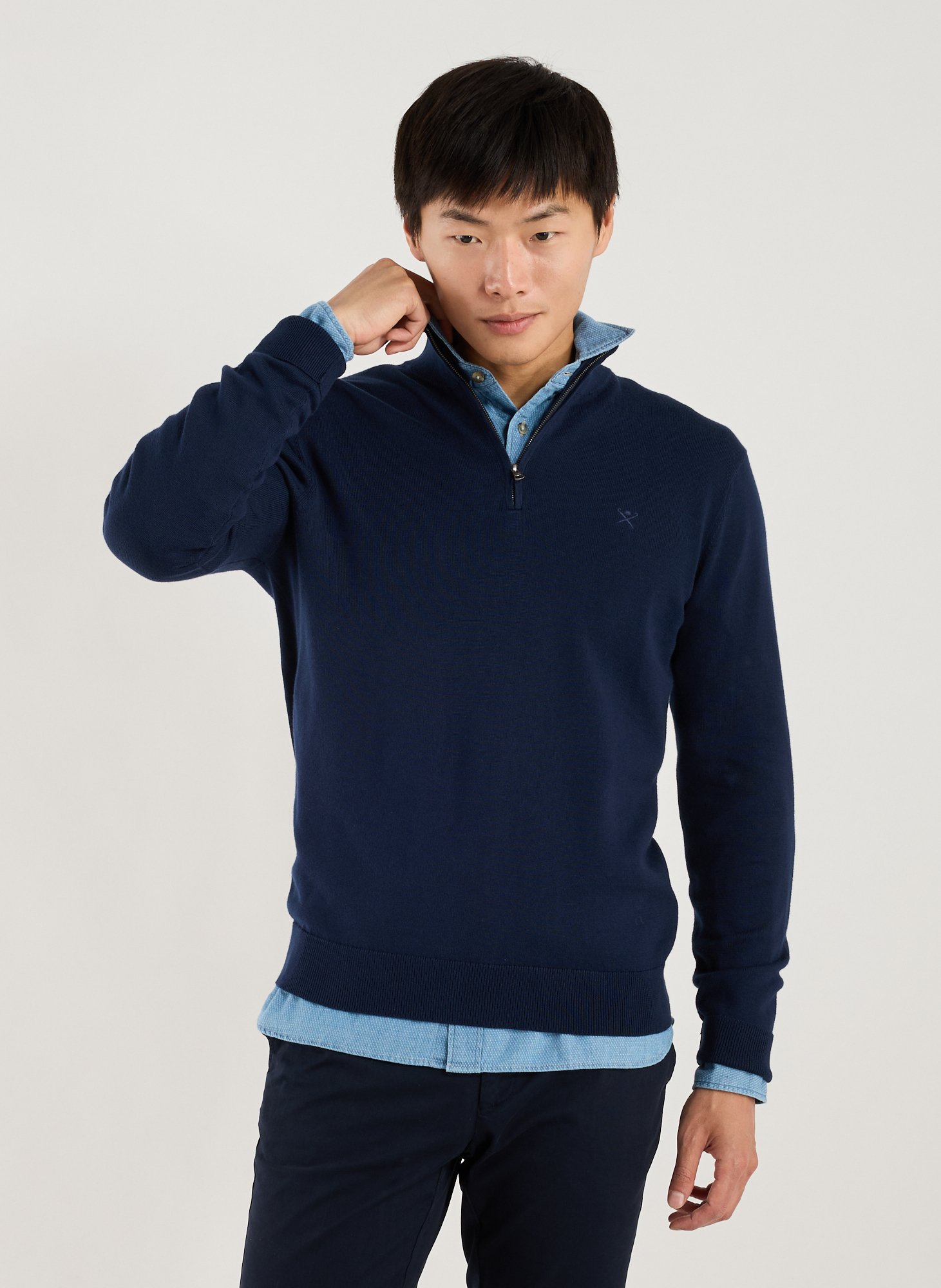 HACKETT Cotton high-neck jumper Blue