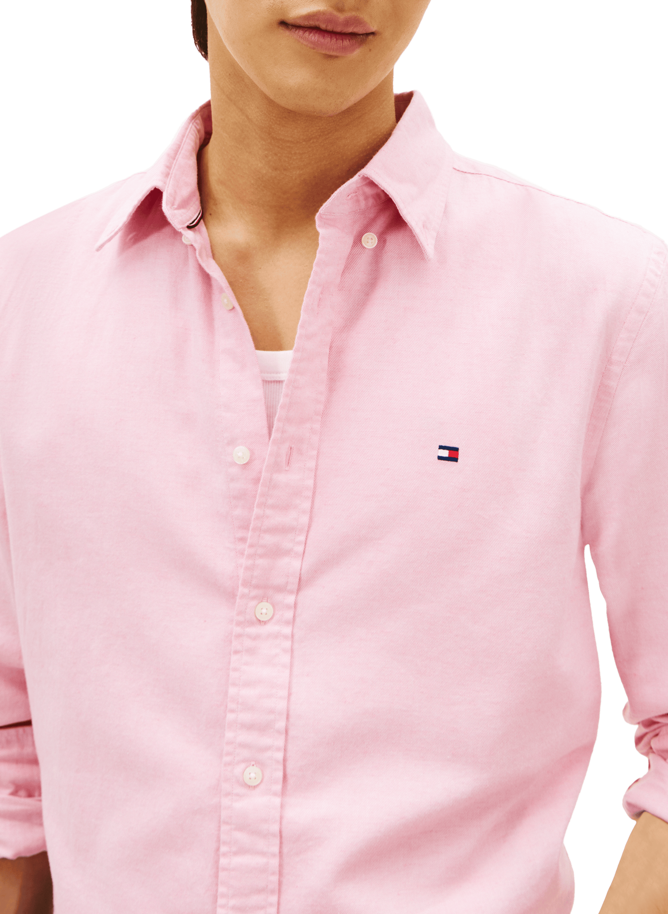 Chemise classique en coton et lin TOMMY HILFIGER Rose