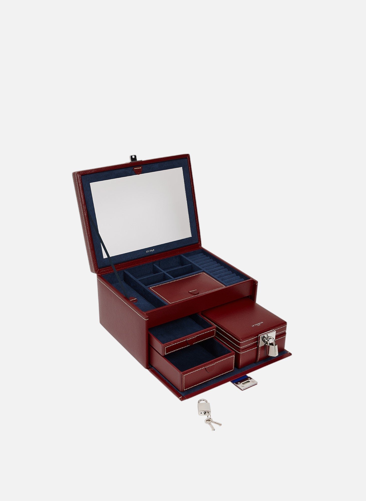 Grande boite à bijoux en cuir LE TANNEUR Rouge