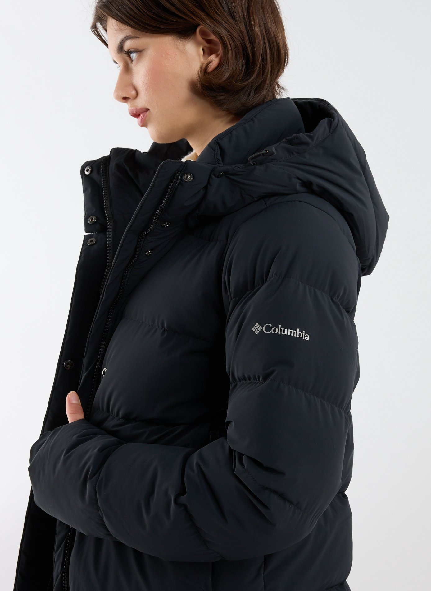Hooded straight-fit padded jacket COLUMBIA Black