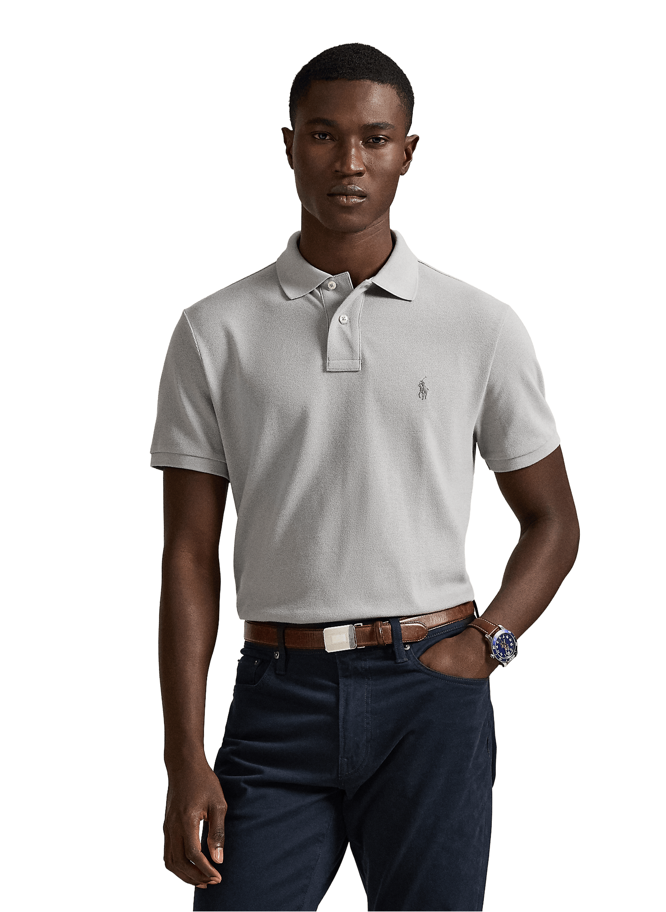 Polo droit en piqué de coton POLO RALPH LAUREN Gris