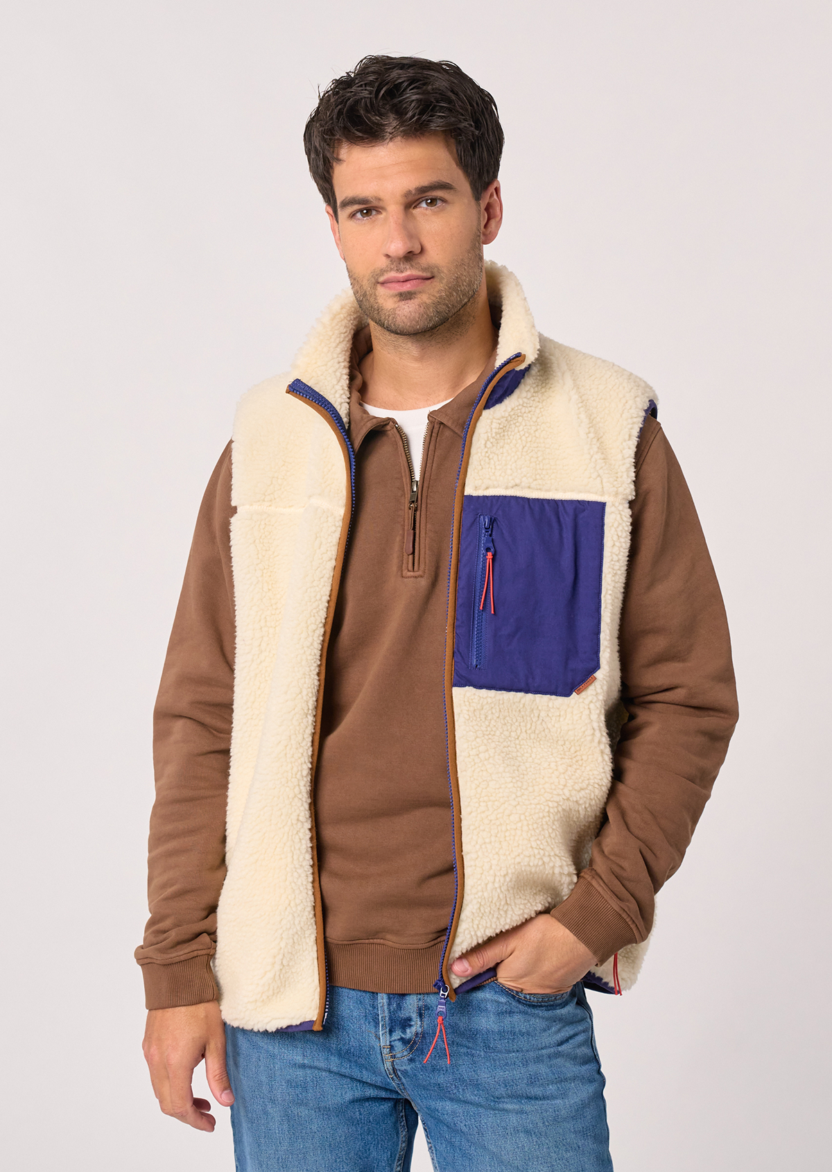 Veste sherpa zippée sans manches BILLYBELT Beige