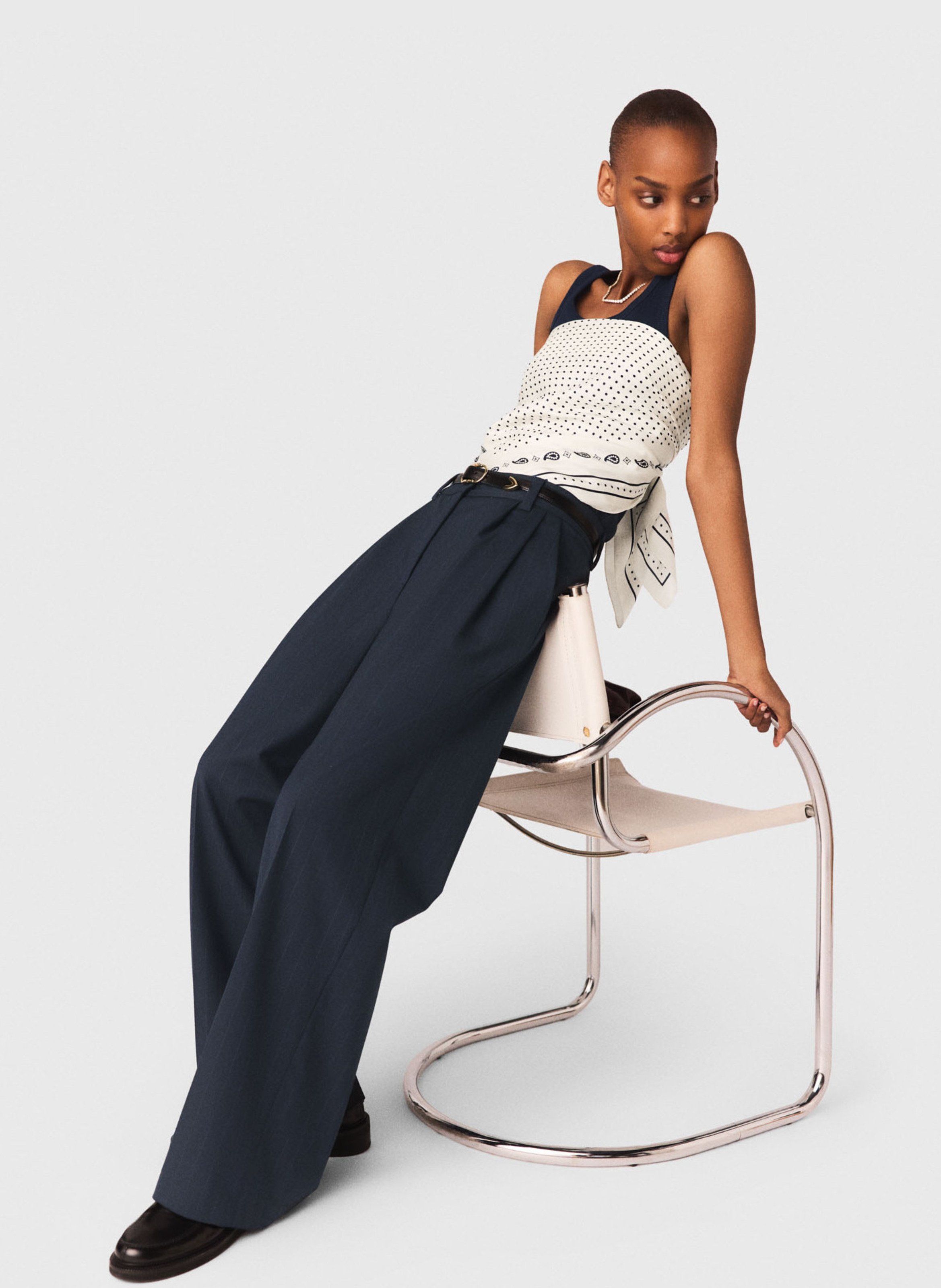 Pantalon de tailleur à rayures en laine mélangée MAJE Bleu