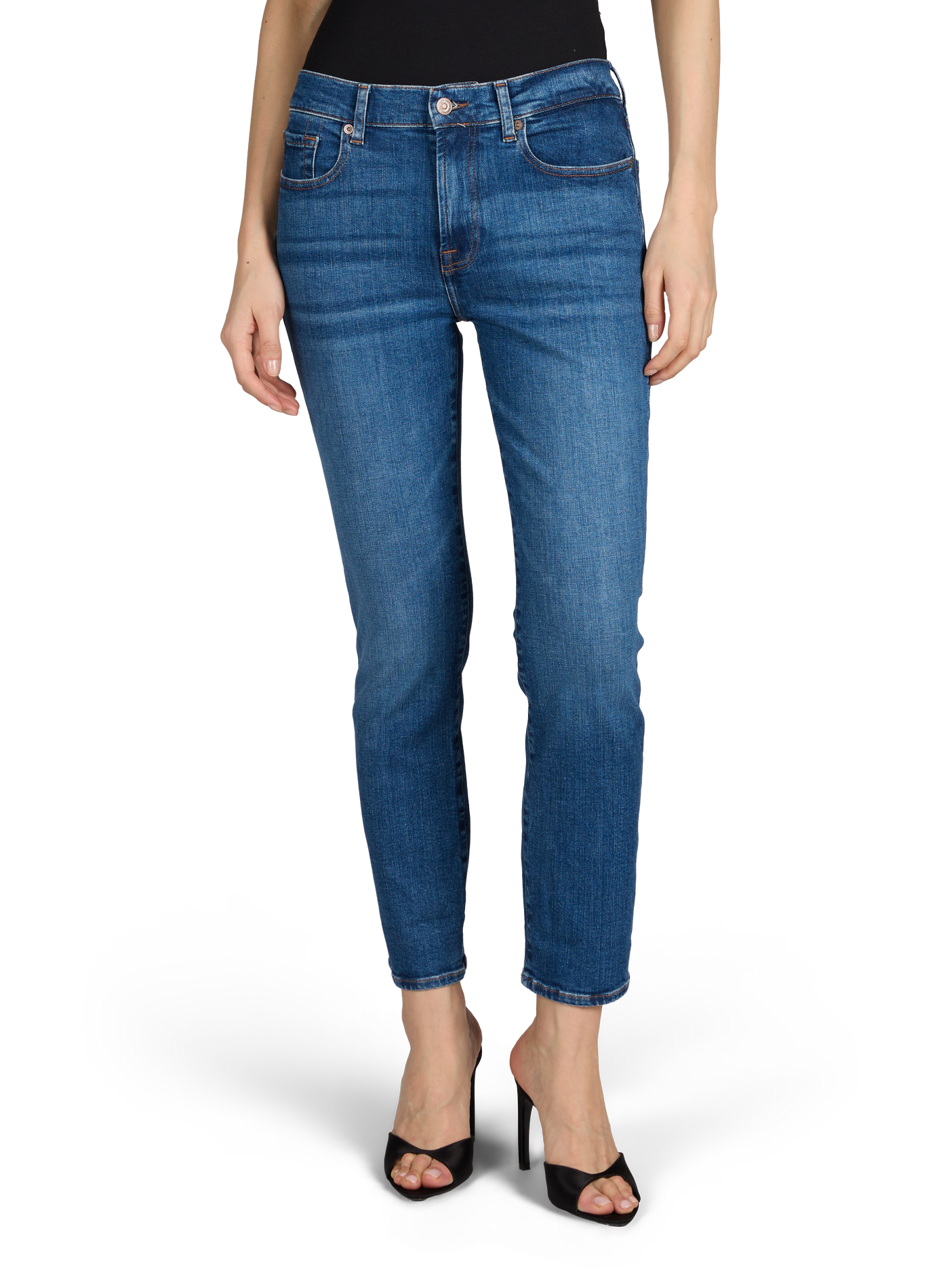 Jean skinny en coton mélangé 7 FOR ALL MANKIND Bleu