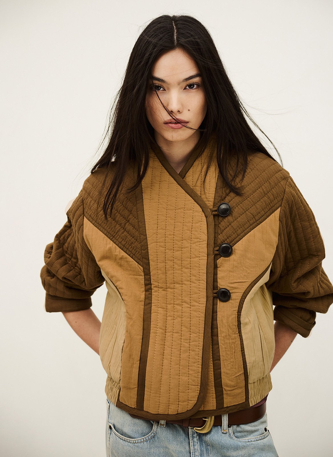 Veste patchwork courte en coton cisca BA&SH Marron