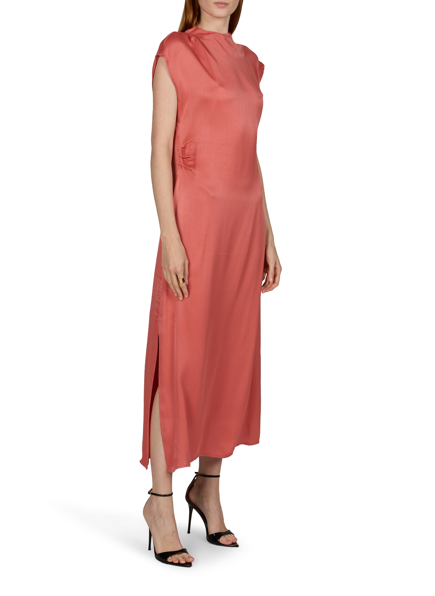 Satin Maxi Dress Clark with High Neck MSCH Pink