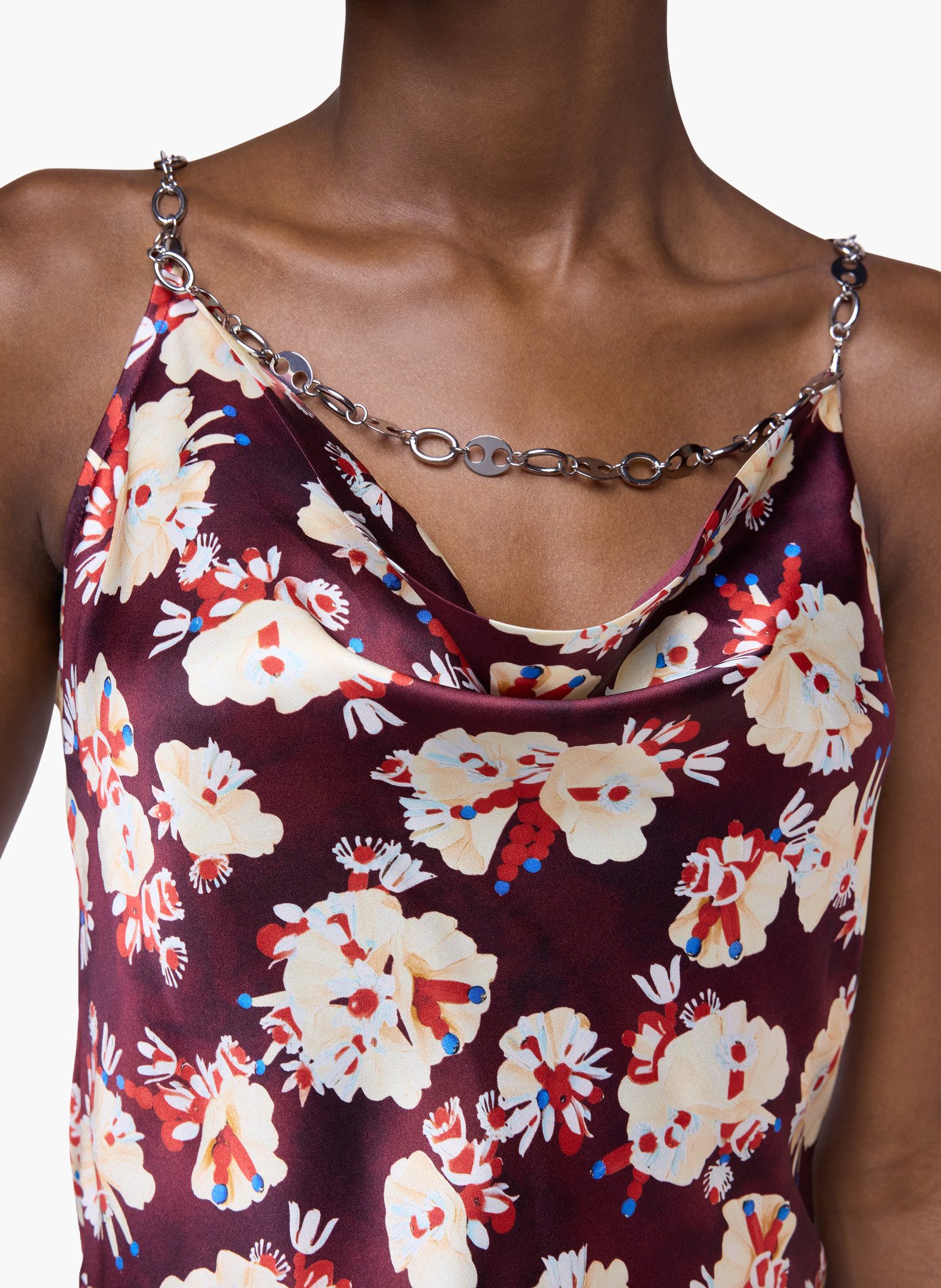 Top à motif floral en satin de soie RABANNE Violet